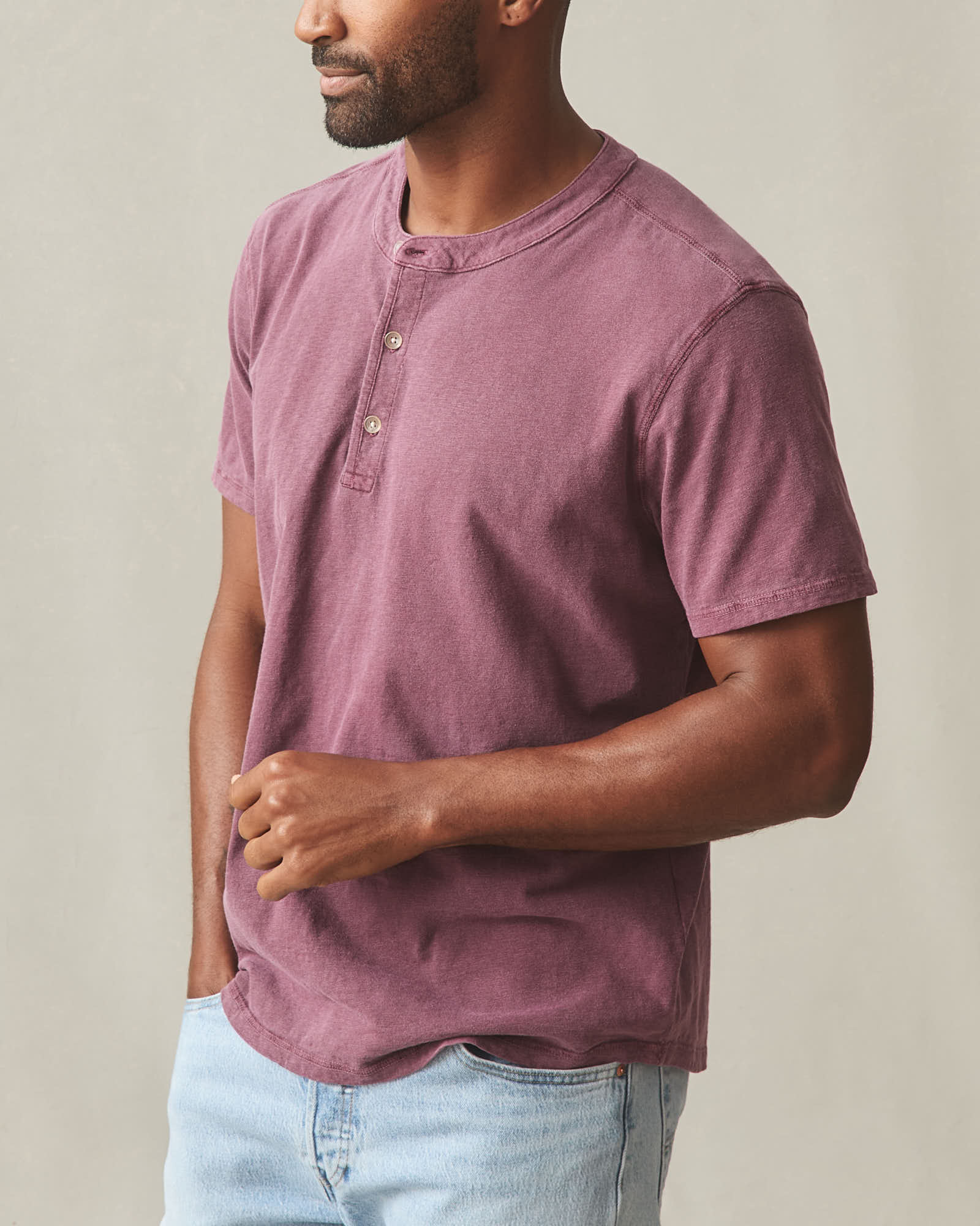 Men's Broken-In Premium Slub Henley - Washed Zinfandel - Image 4