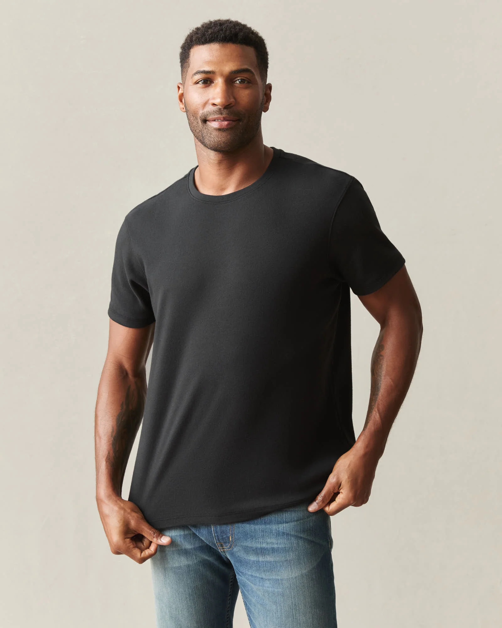 Men's Brushed Crew Tee - Black Solid - Image 2