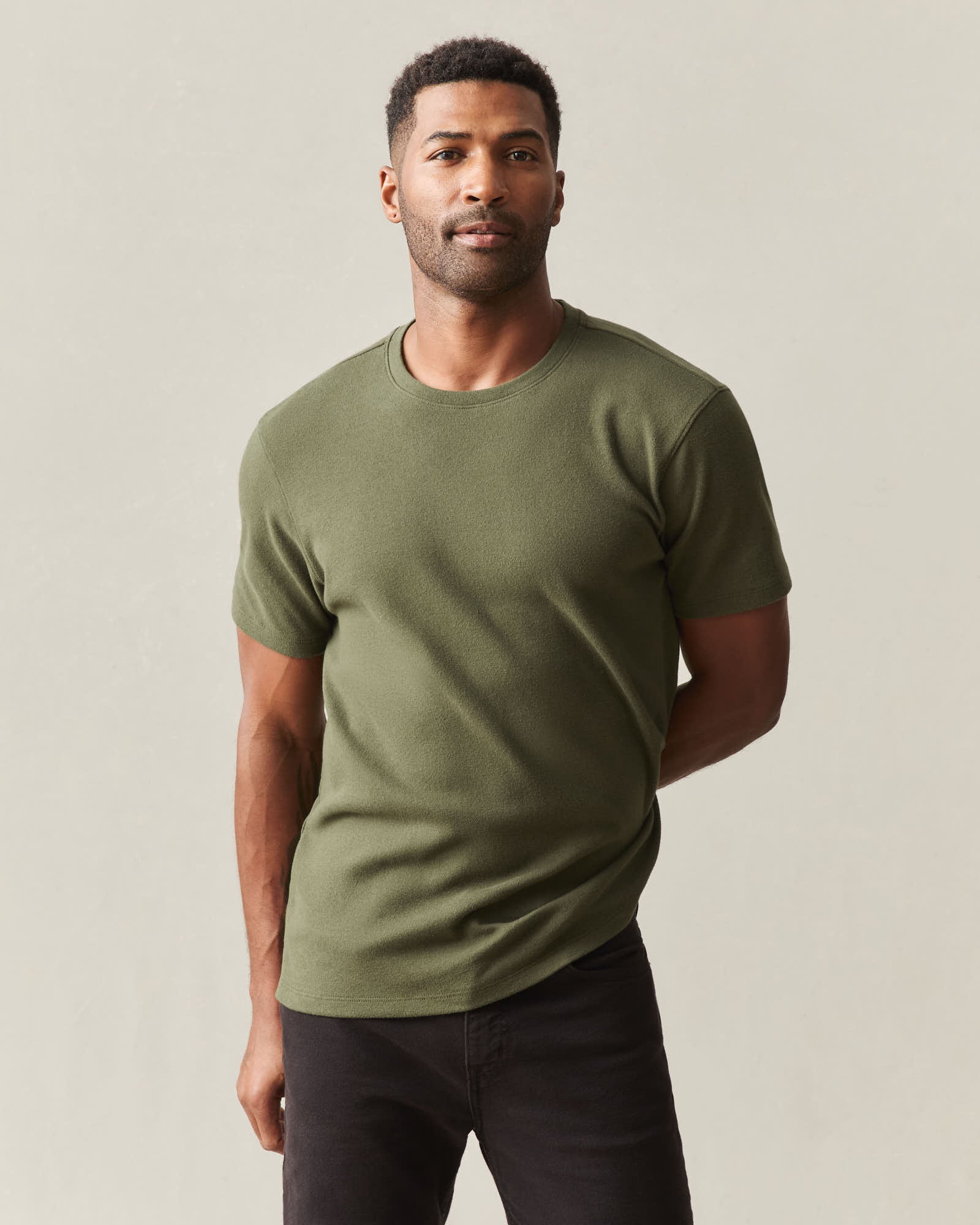 Men's Brushed Crew Tee - Olive Night Heather - Image 3