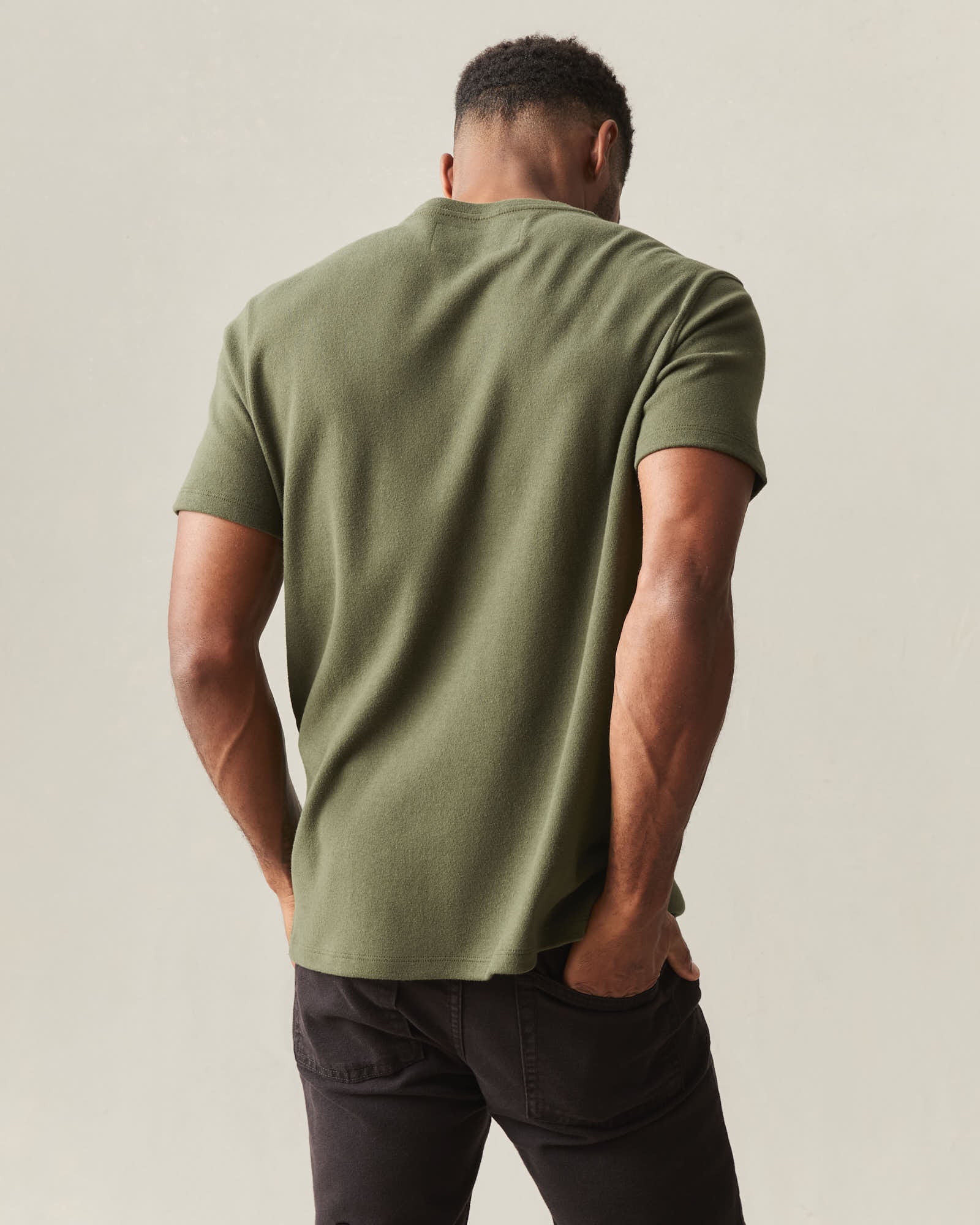 Men's Brushed Crew Tee - Olive Night Heather - Image 4