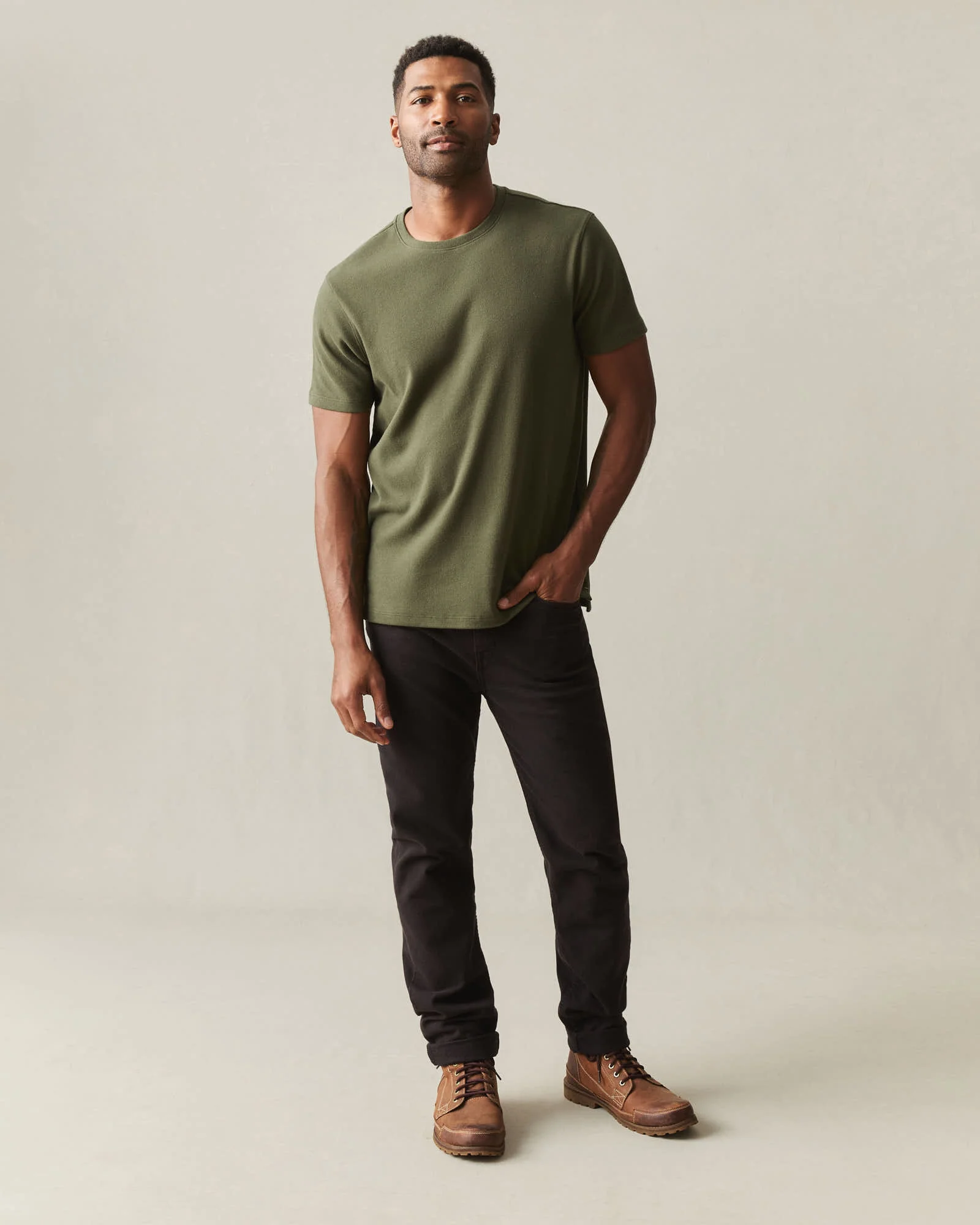 Men's Brushed Crew Tee - Olive Night Heather - Image 5