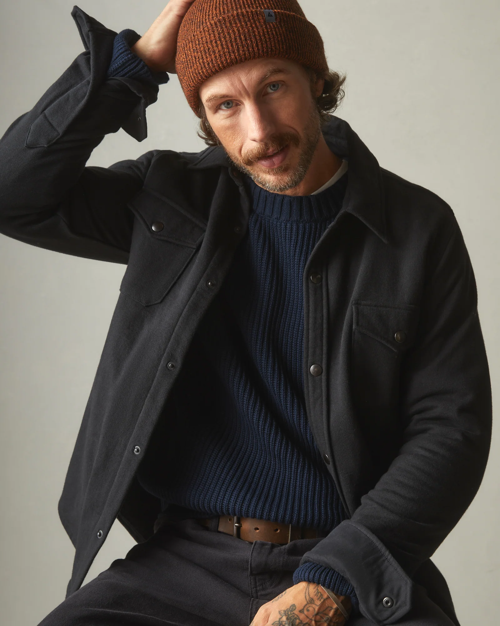 Men's Chunky Cotton Sweater - Dark Navy - Image 5
