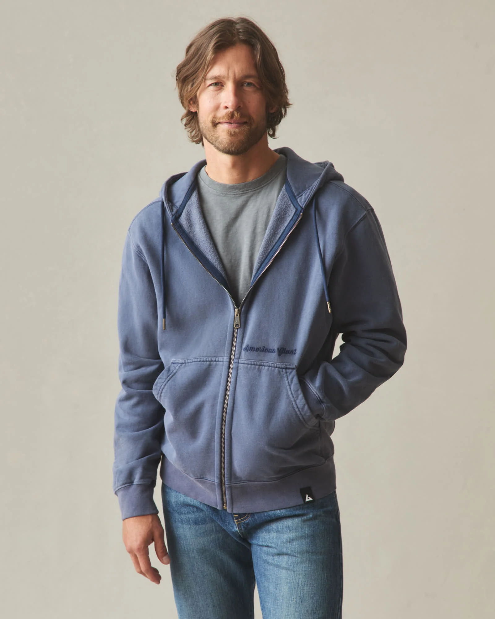 Men's Vintage Wash Relaxed Classic Full Zip - Washed True Navy - Image 2