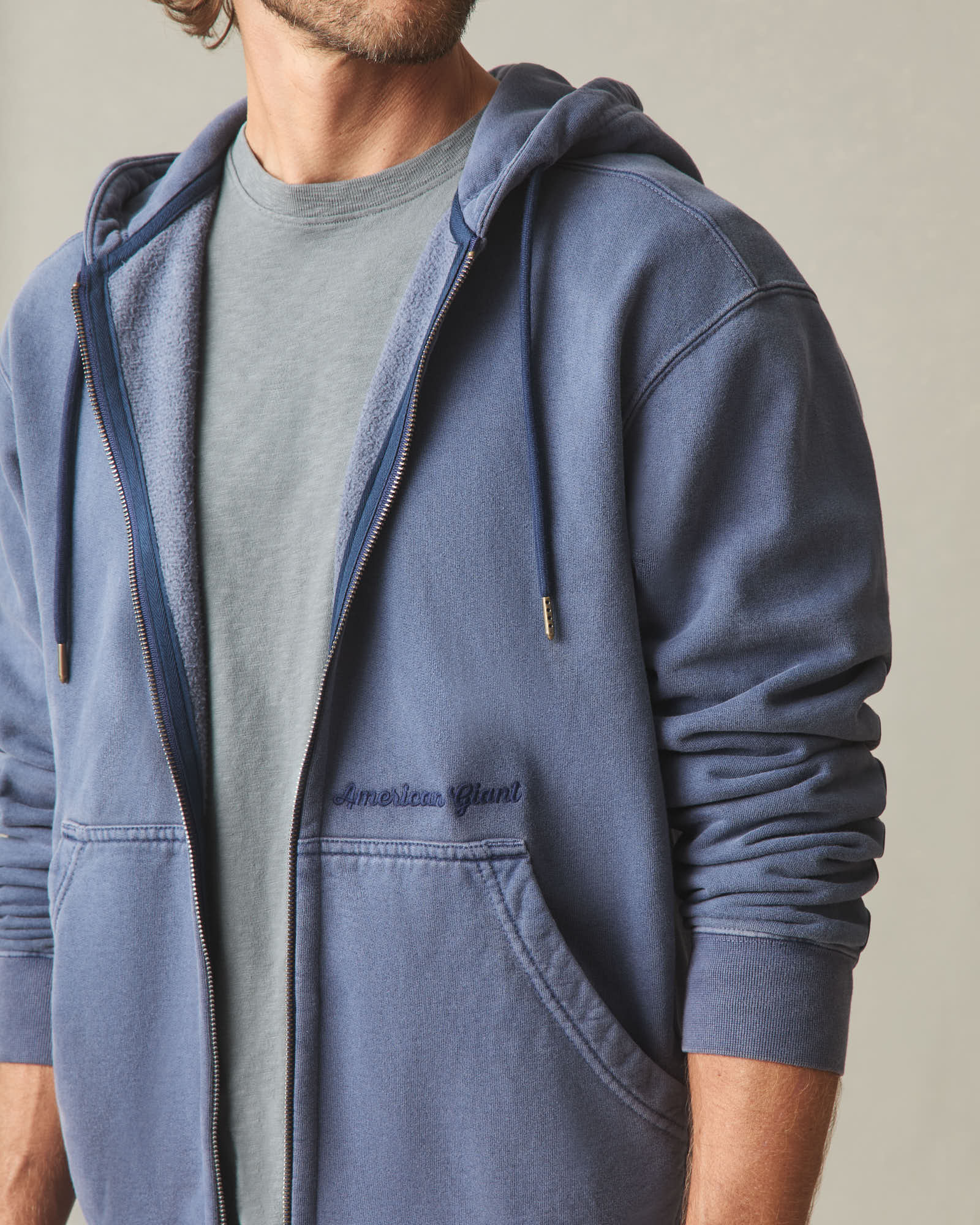Men's Vintage Wash Relaxed Classic Full Zip - Washed True Navy - Image 5