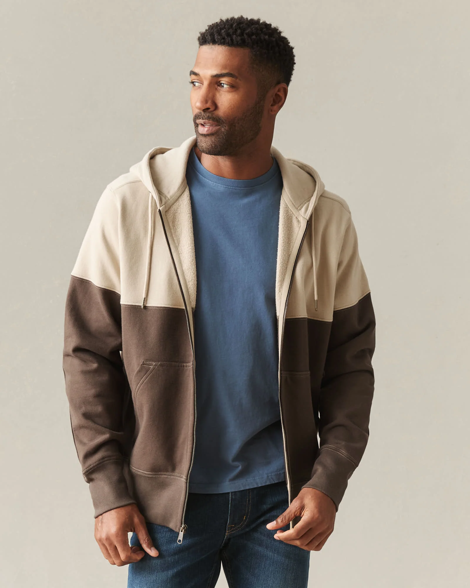 Men's Classic Full Zip Split Seam Vault - White Pepper Turkish Coffee - Image 2