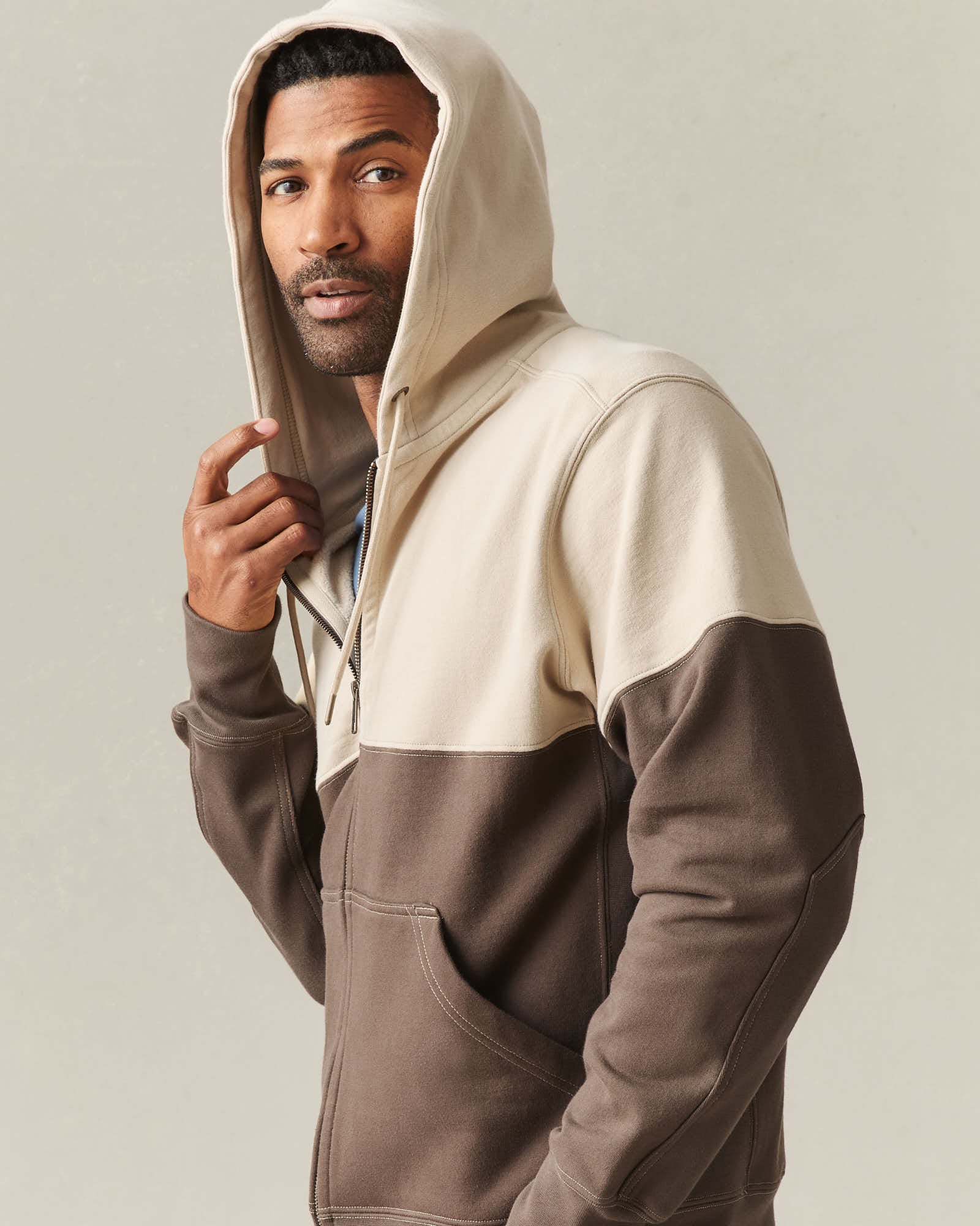 Men's Classic Full Zip Split Seam Vault - White Pepper Turkish Coffee - Image 5