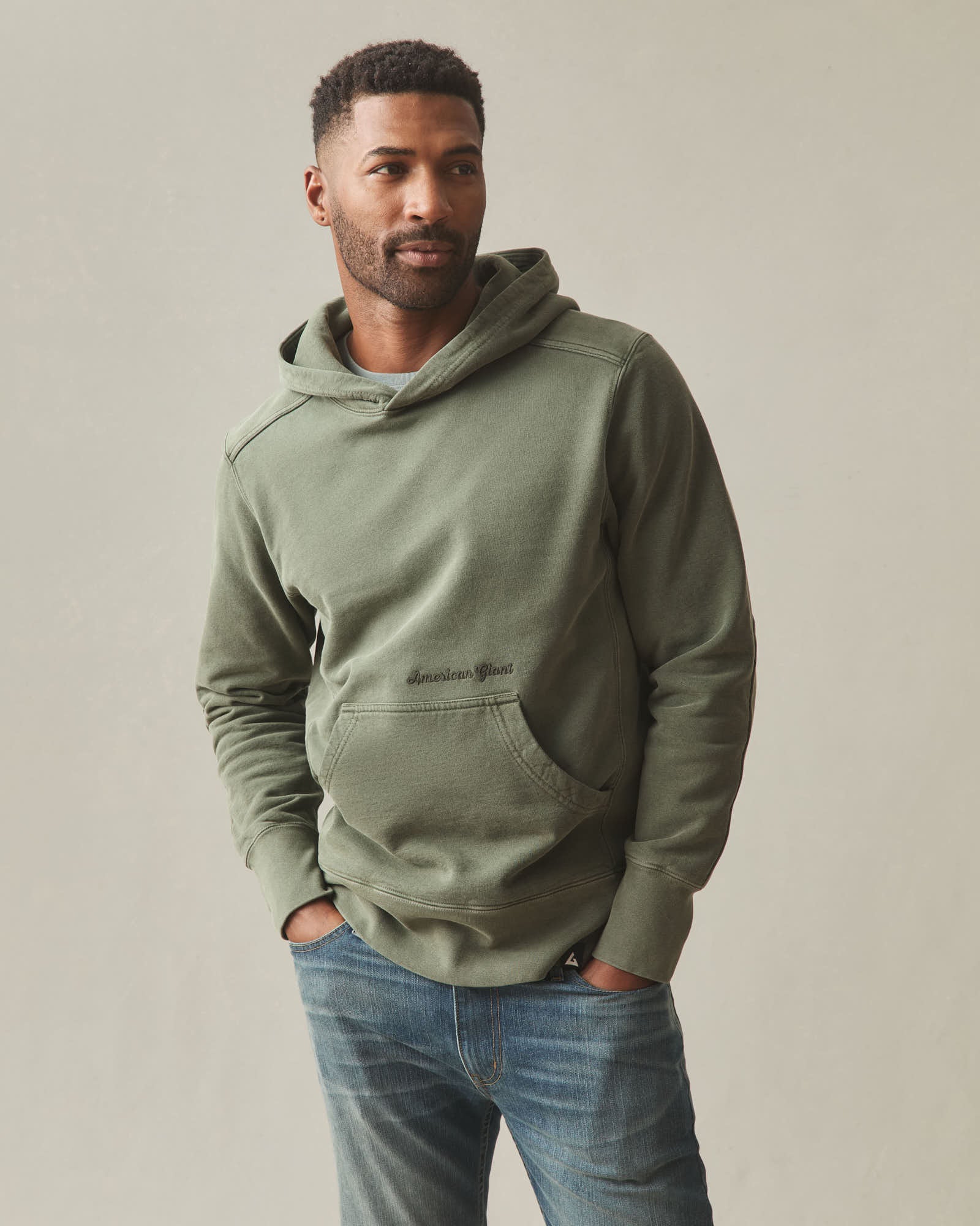 Men's Vintage Wash Classic Pullover - Washed Deep Olive - Image 2