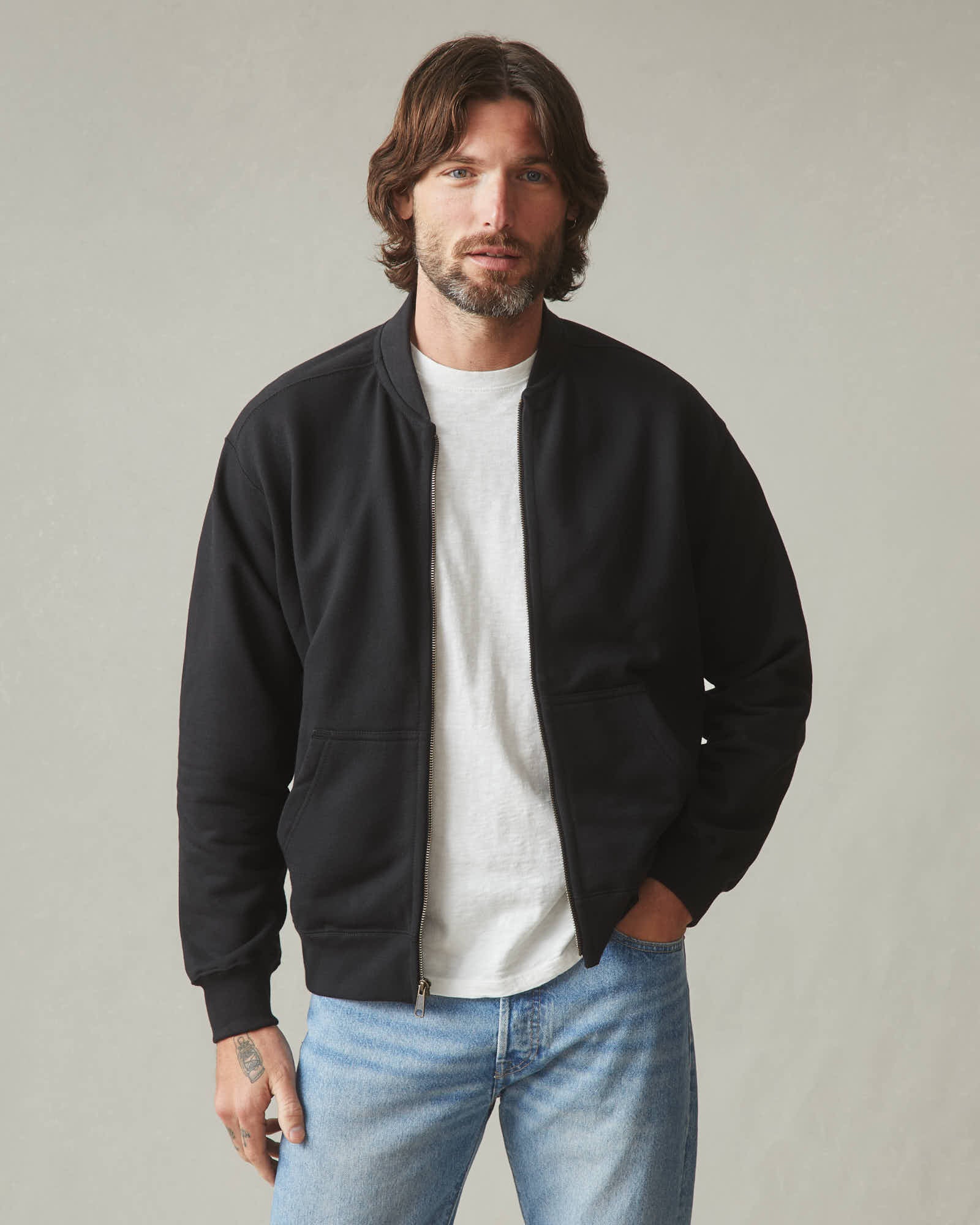 Men's Fleece Bomber Jacket - Black - Image 2