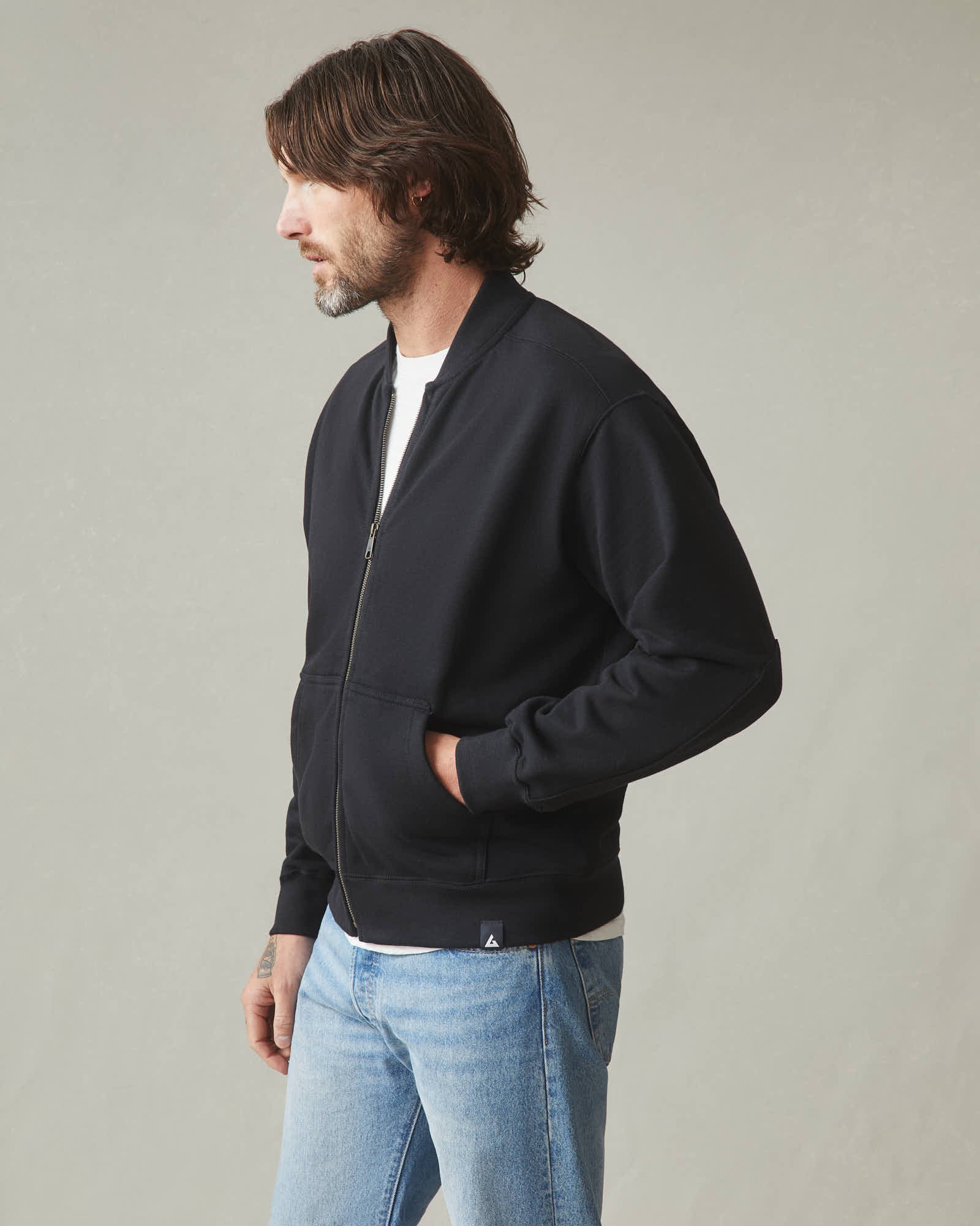 Men's Fleece Bomber Jacket - Black - Image 4