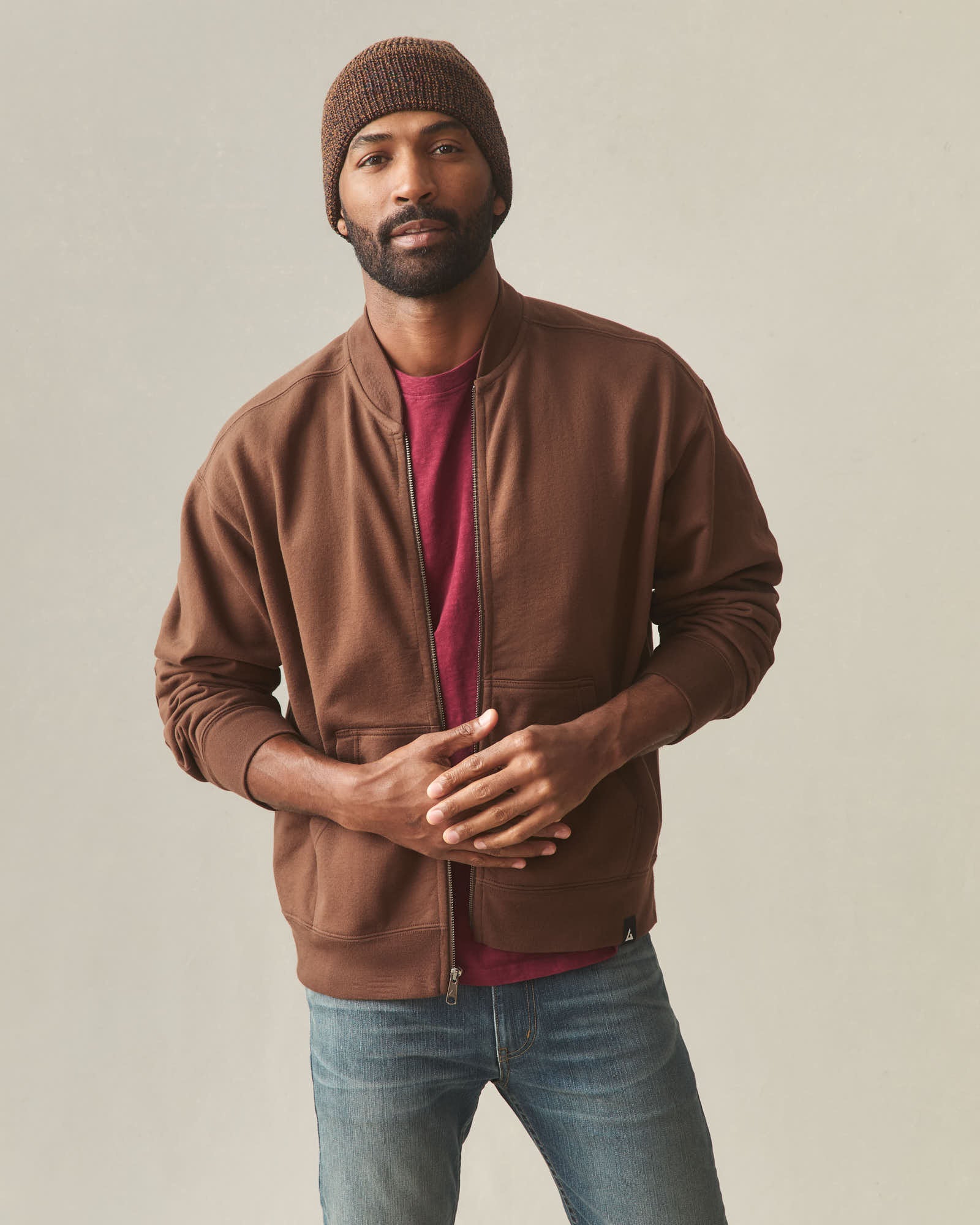 Men's Fleece Bomber Jacket - Cocoa - Image 2