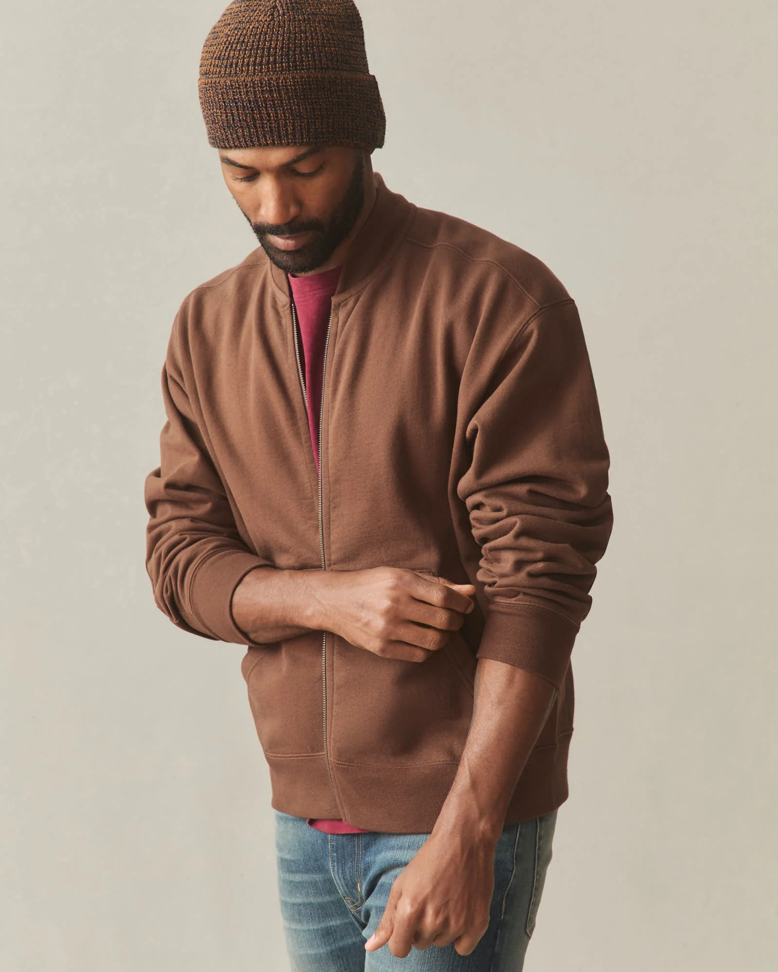 Men's Fleece Bomber Jacket - Cocoa - Image 3