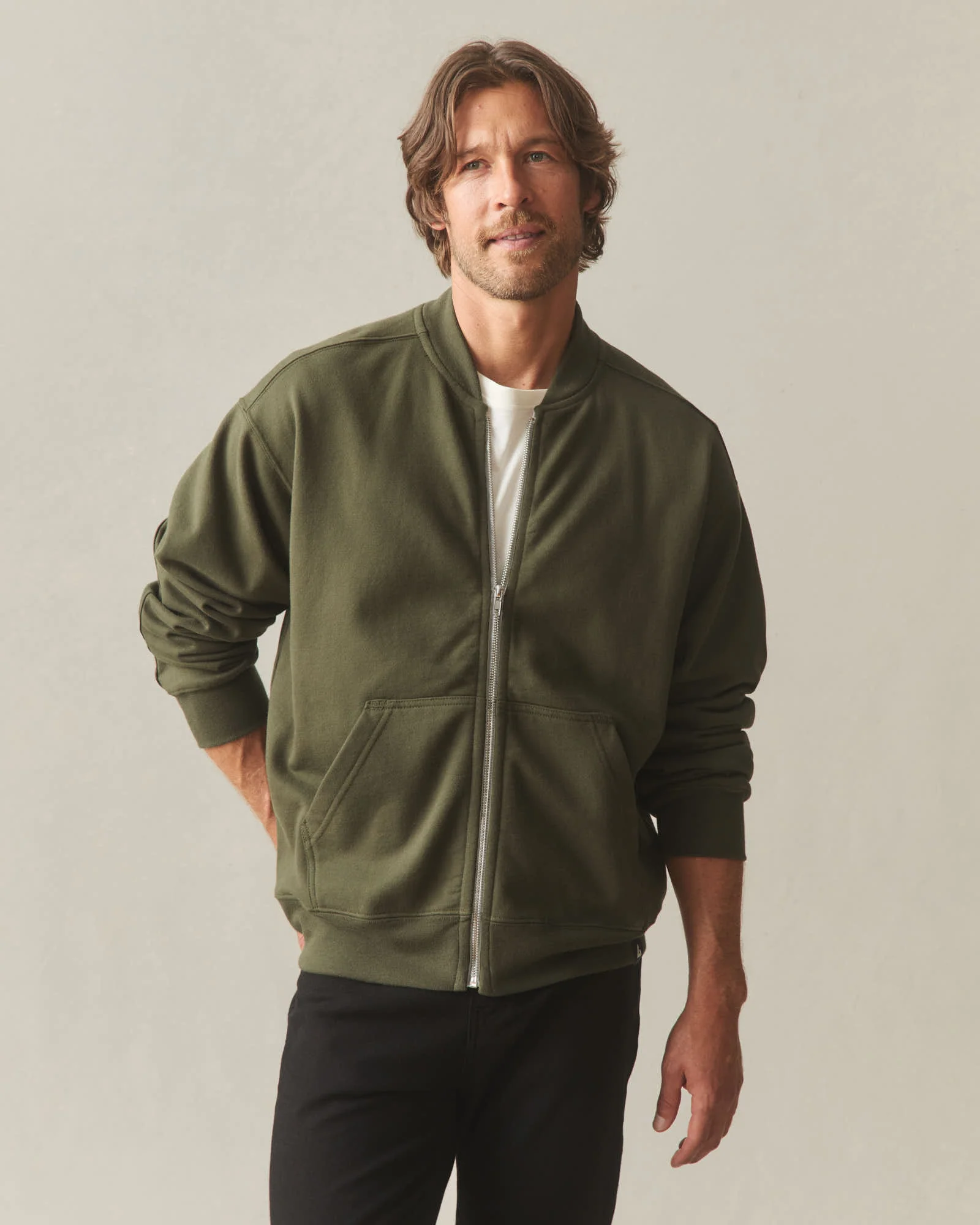 Men's Fleece Bomber Jacket - Deep Olive - Image 2