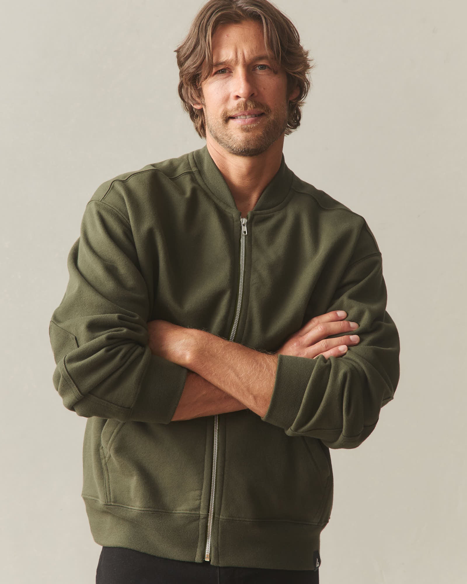 Men's Fleece Bomber Jacket - Deep Olive - Image 3