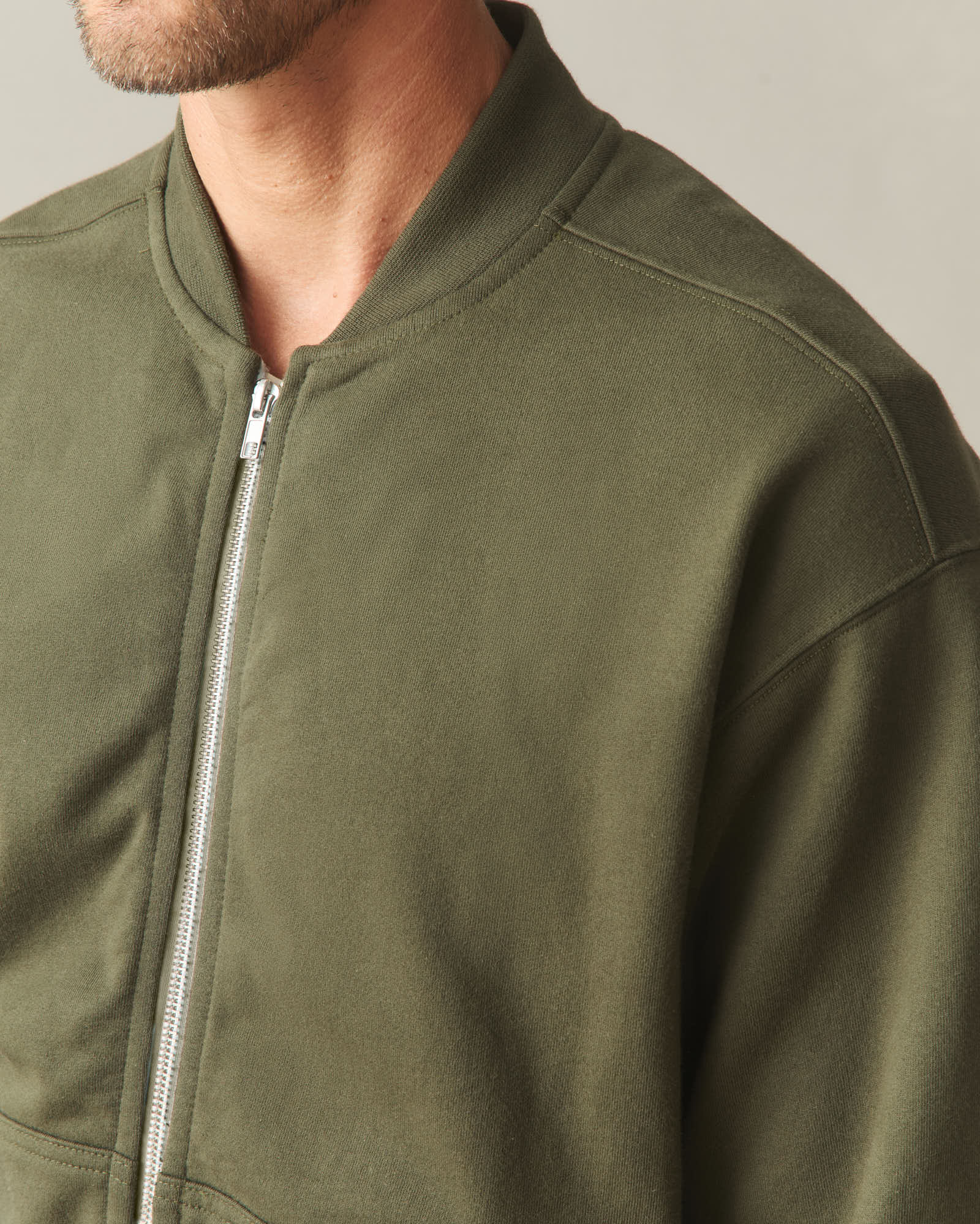 Men's Fleece Bomber Jacket - Deep Olive - Image 5