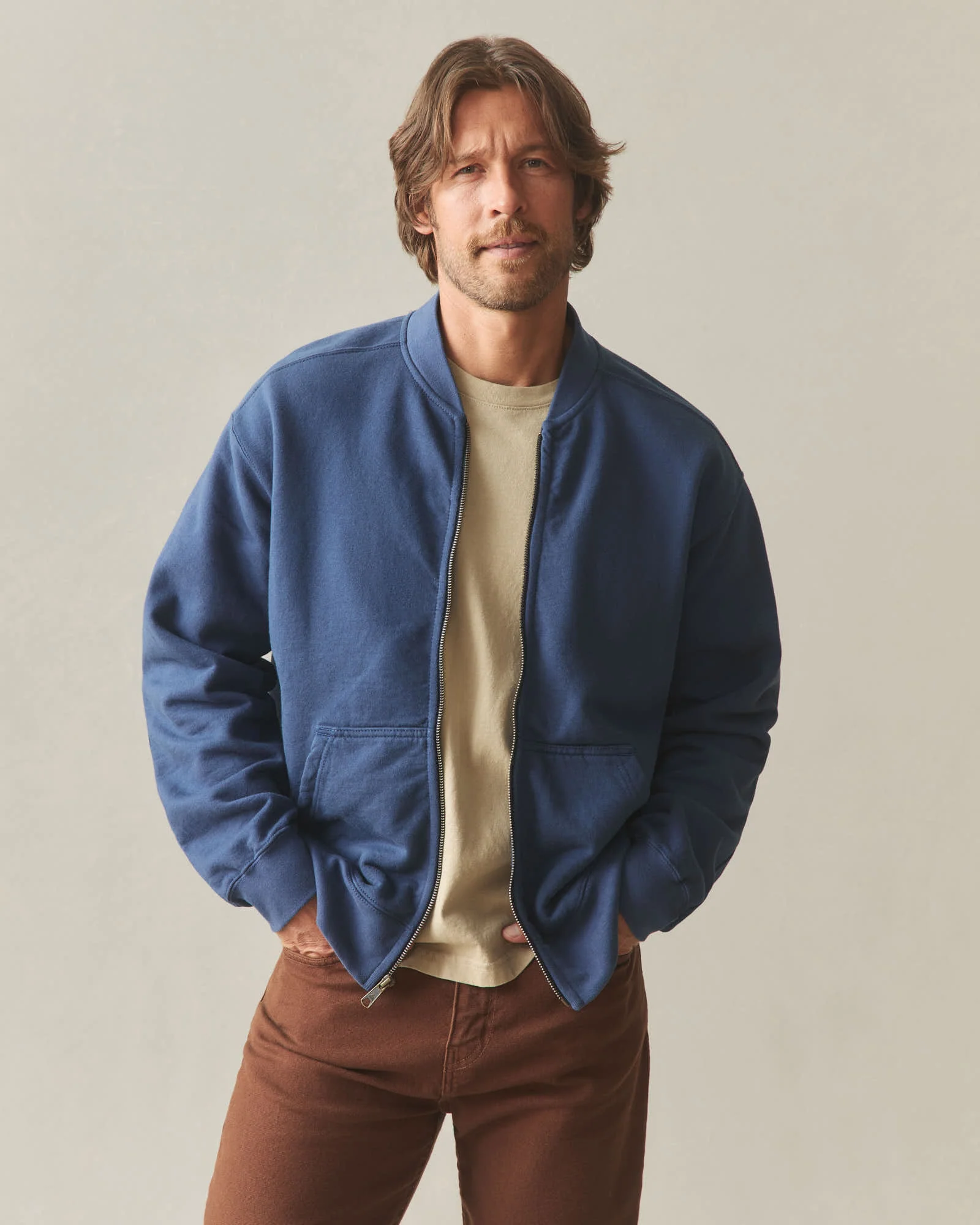 Men's Fleece Bomber Jacket - Marine Navy - Image 2