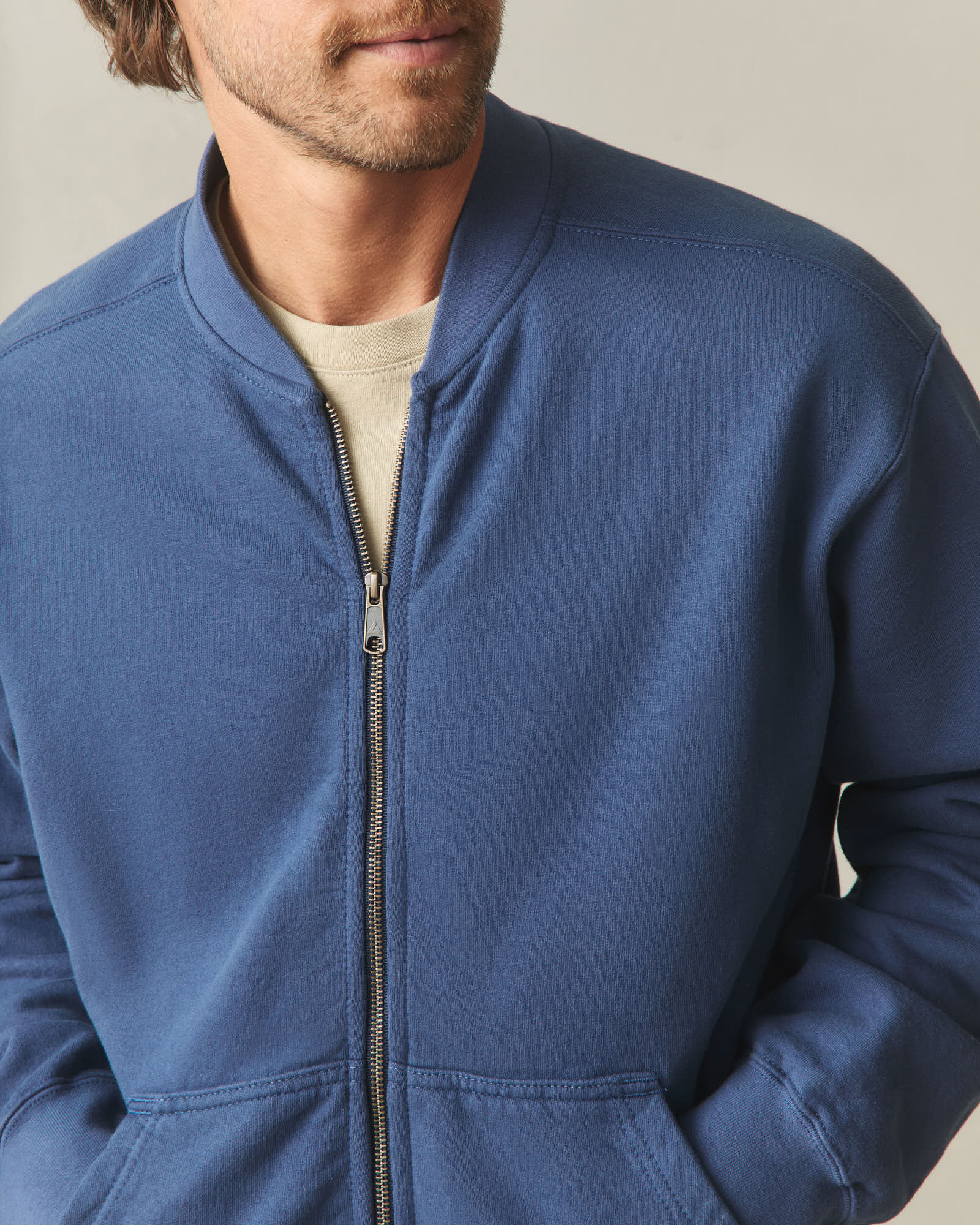 Men's Fleece Bomber Jacket - Marine Navy - Image 4