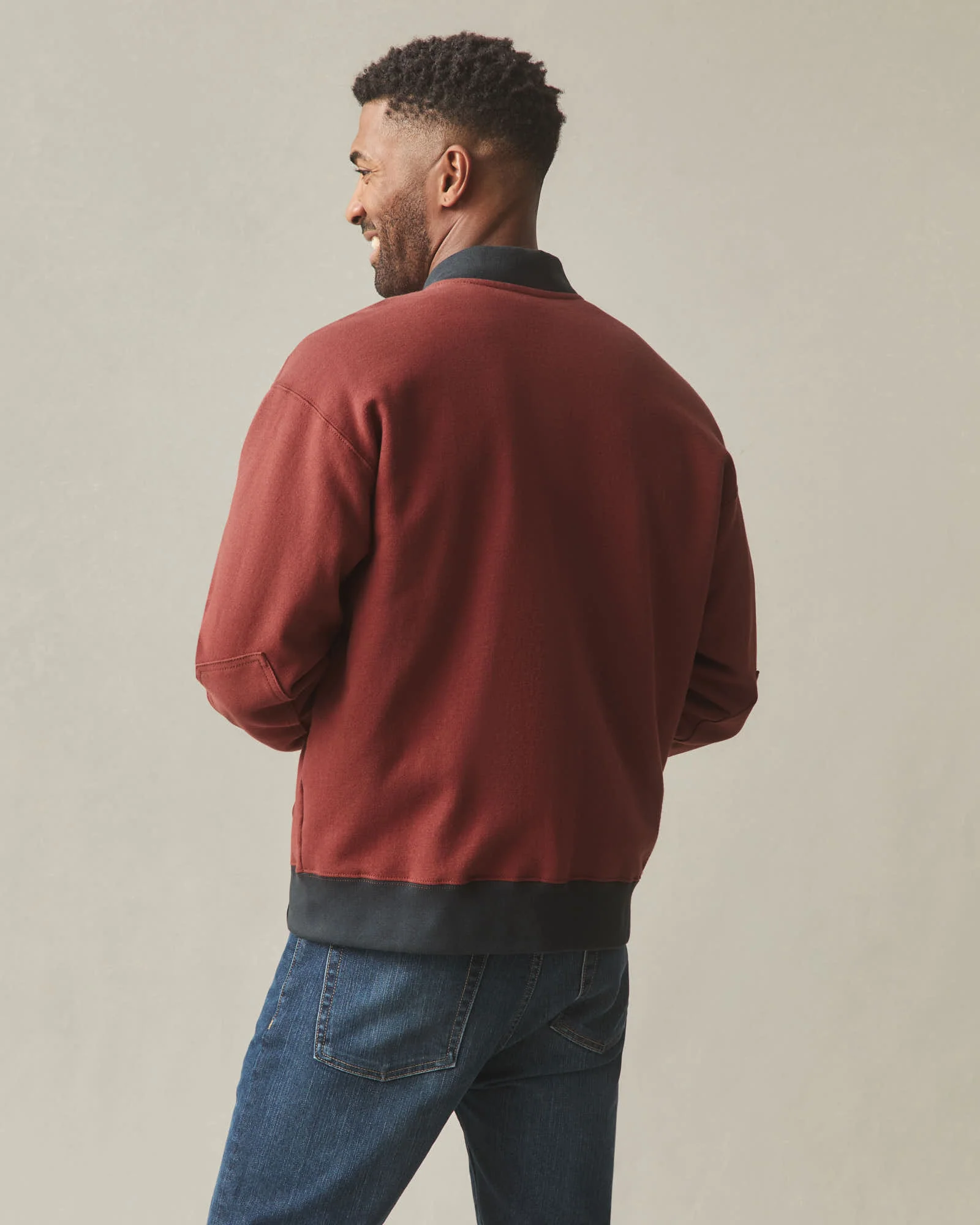 Men's Fleece Bomber Jacket - Russet Brown Black - Image 5