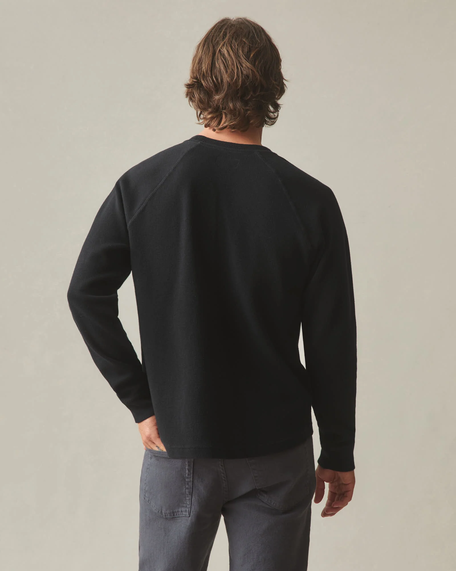 Men's French Rib Crew - Black - Image 4