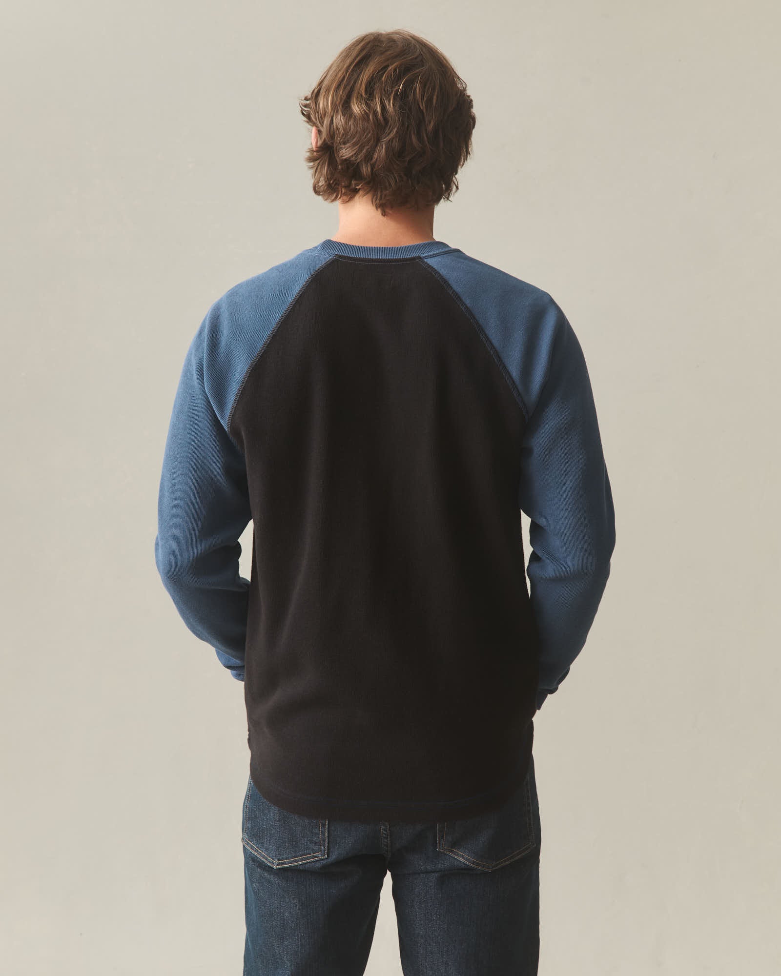 Men's French Rib Raglan Colorblock - Black Dark Denim - Image 4