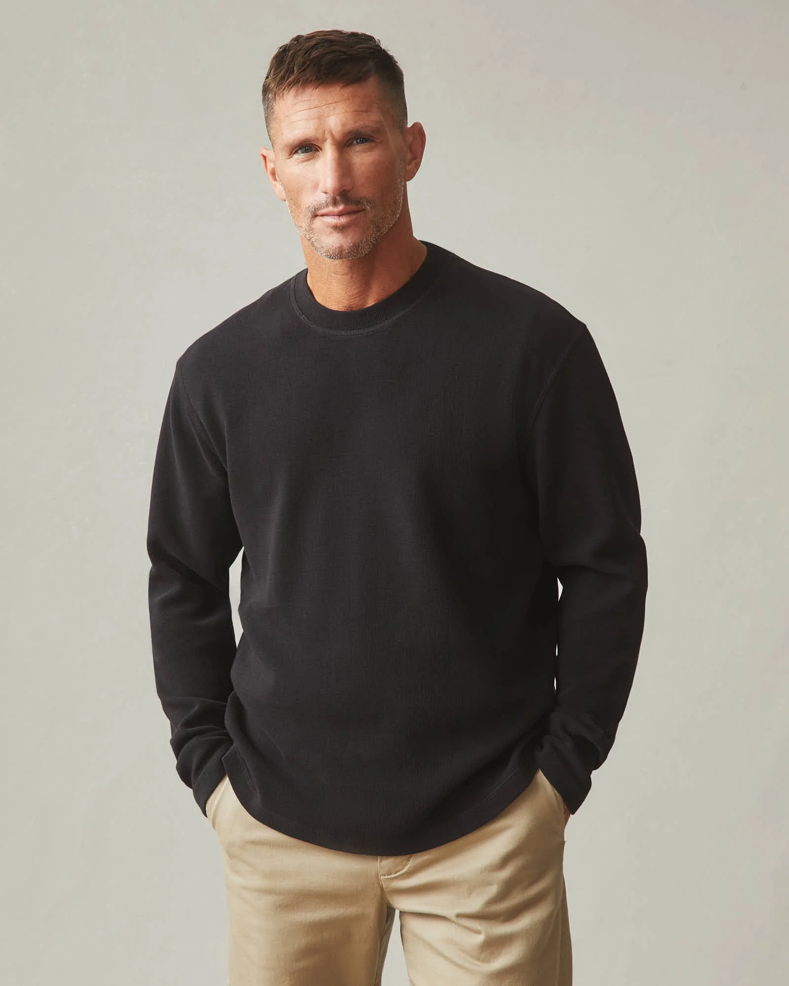Men's French Rib Crew - Black - Image 2
