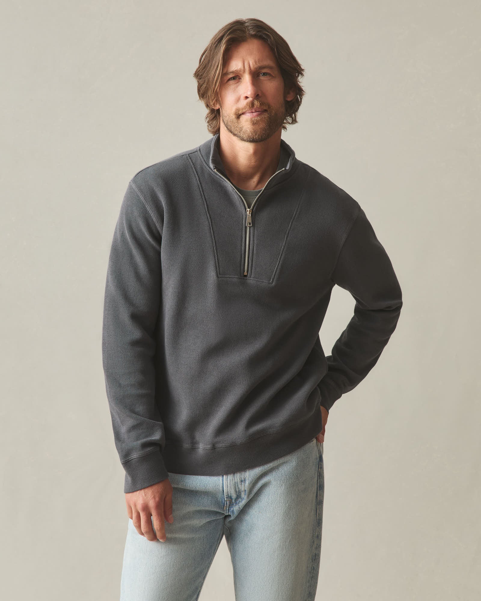 Men's French Rib Half Zip - Dark Charcoal - Image 2