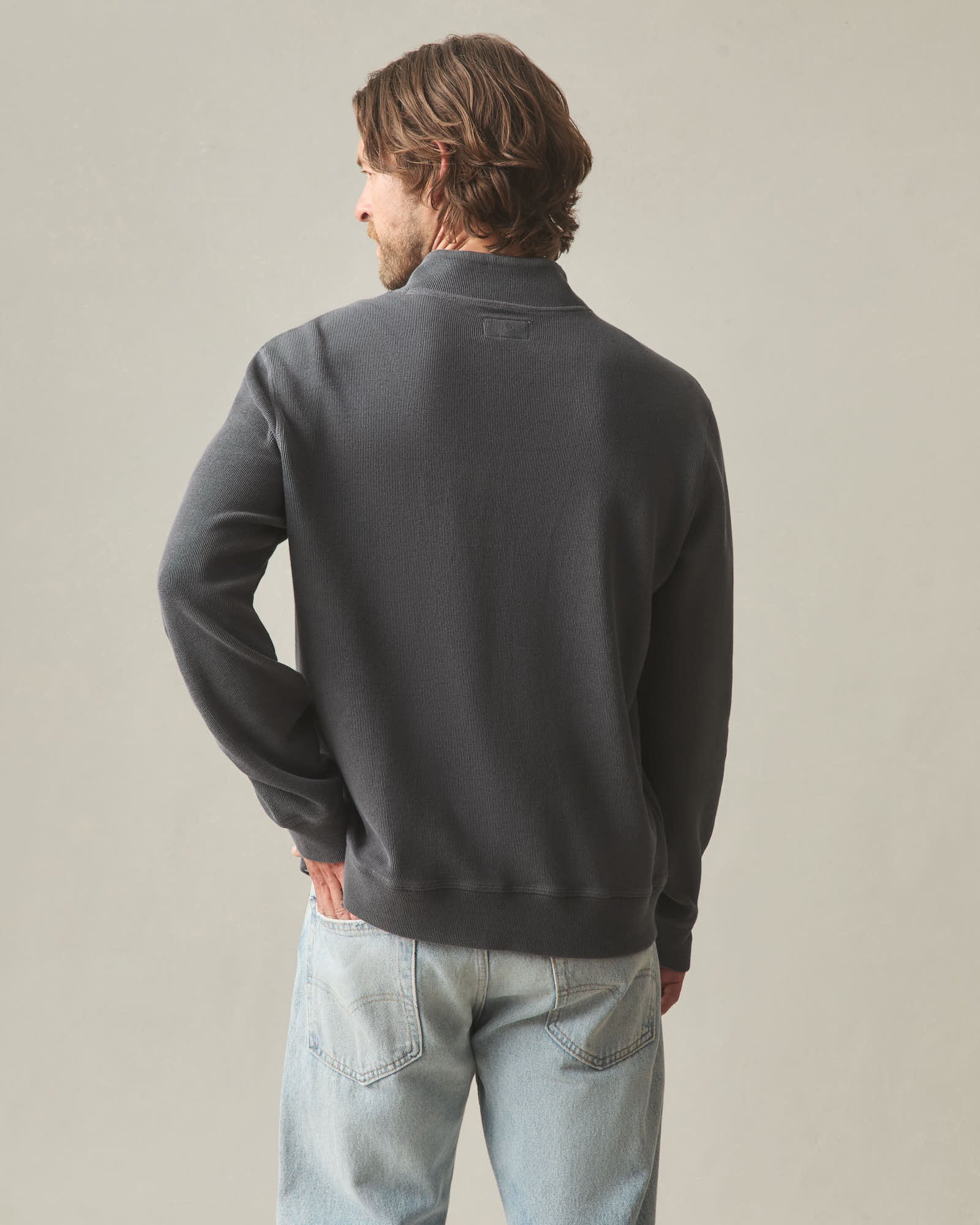 Men's French Rib Half Zip - Dark Charcoal - Image 4
