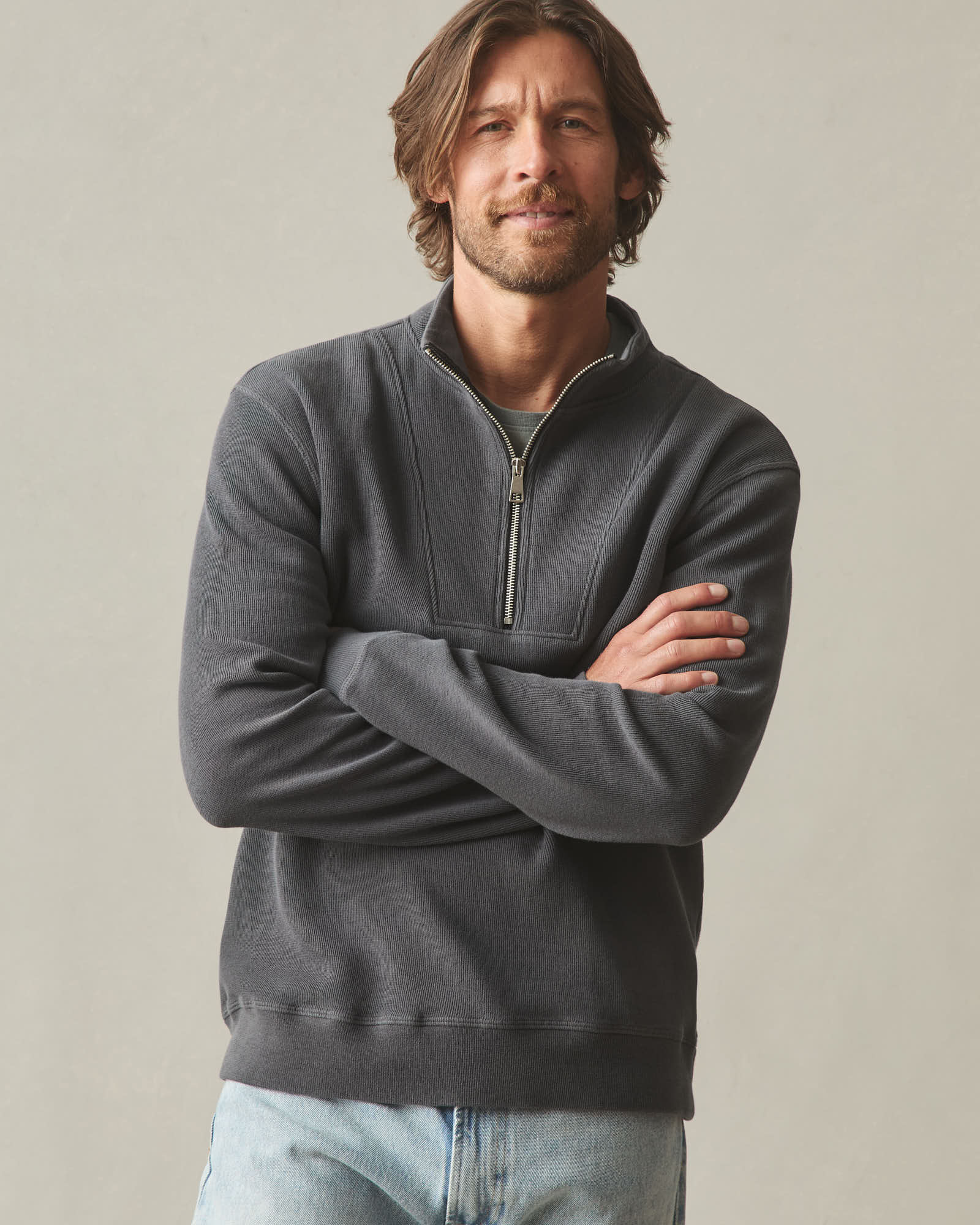 Men's French Rib Half Zip - Dark Charcoal - Image 6