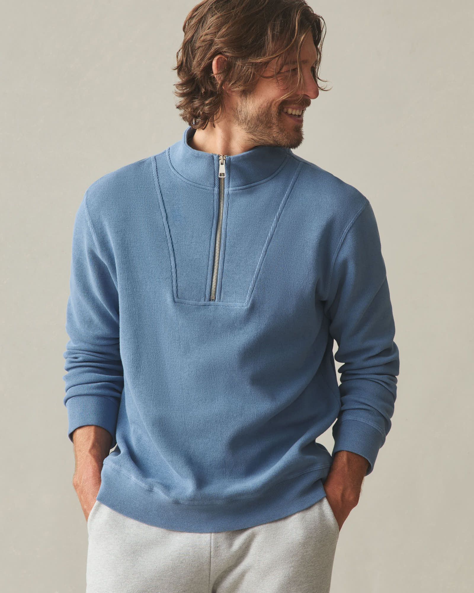 Men's French Rib Half Zip - Quiet Harbor - Image 3