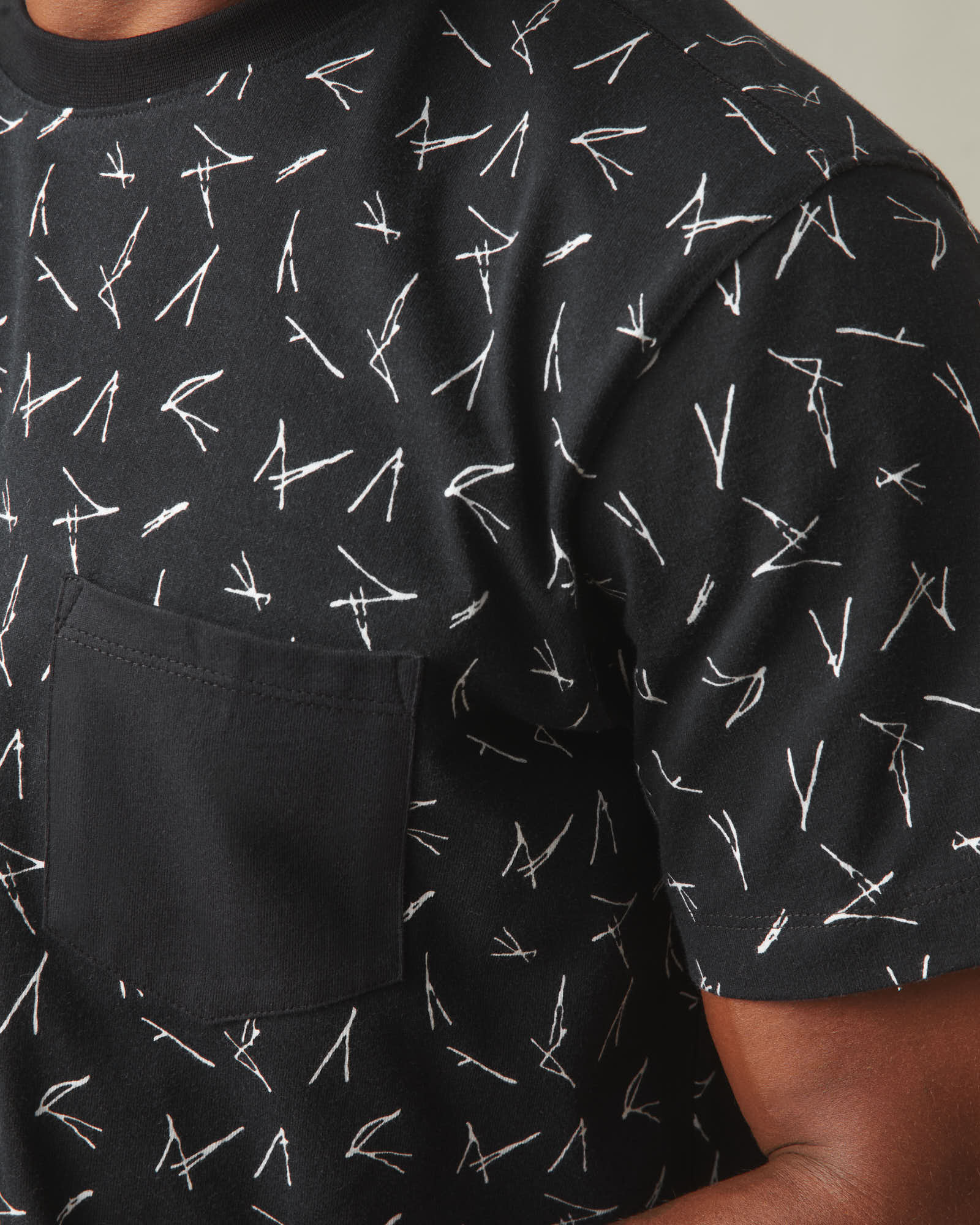 Men's Pocket Tee - Black White Print - Image 5