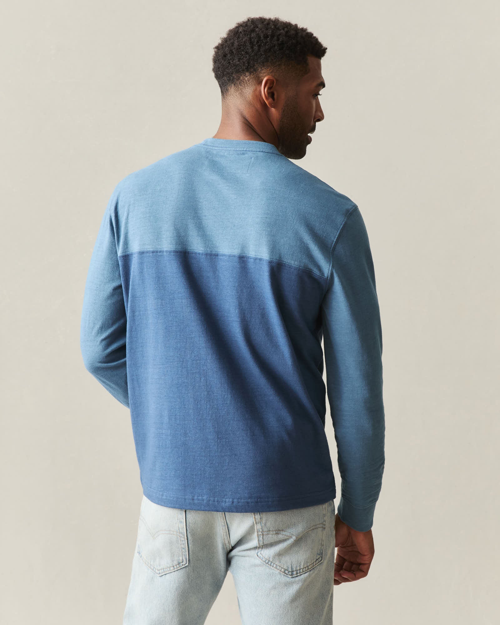 Men's Hemp Colorblock Long Sleeve Tee - Bluefin Dark Denim - Image 3