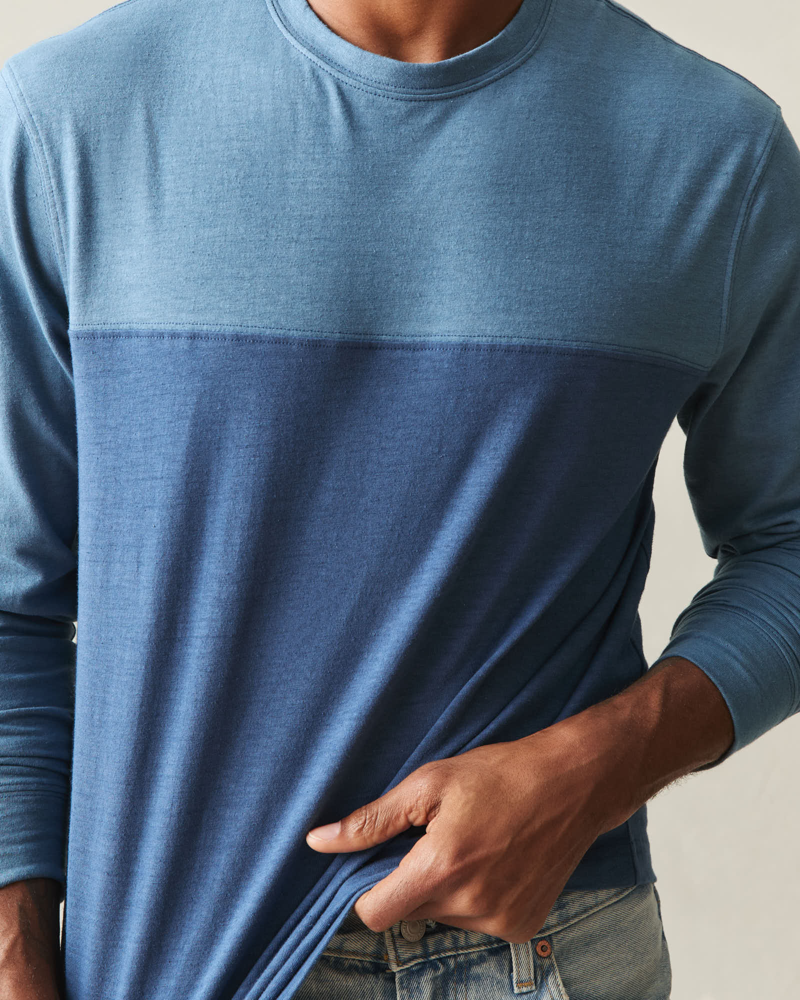 Men's Hemp Colorblock Long Sleeve Tee - Bluefin Dark Denim - Image 4