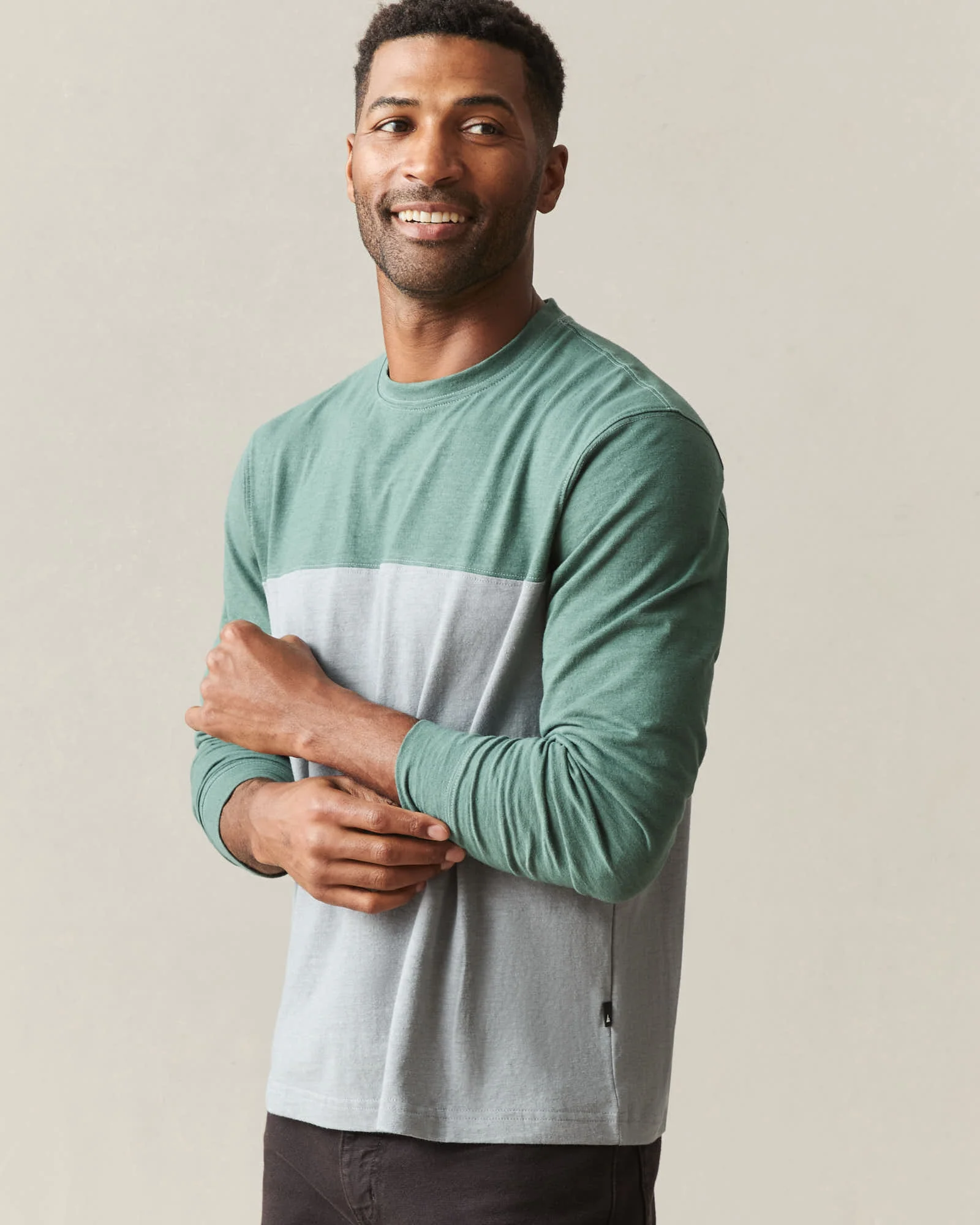 Men's Hemp Colorblock Long Sleeve Tee - Dark Forest Monument - Image 3