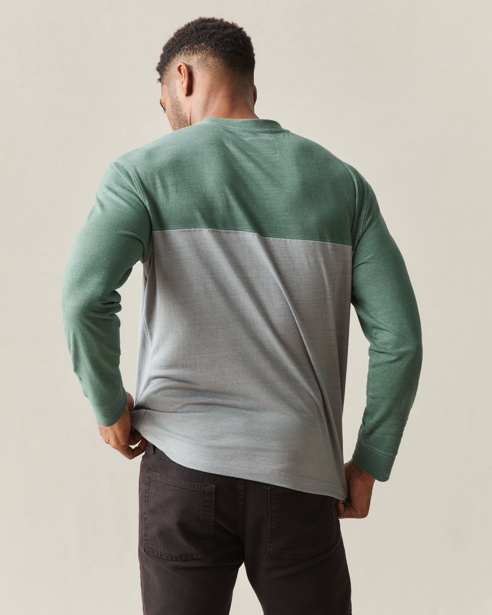 Men's Hemp Colorblock Long Sleeve Tee - Dark Forest Monument - Image 4