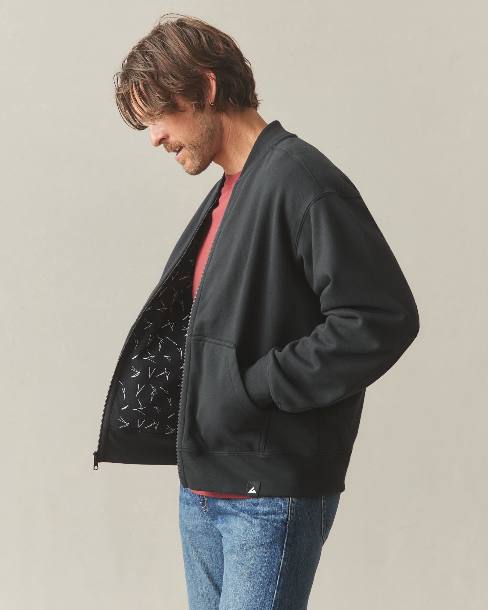 Men's Lined Bomber Jacket - Black - Image 3