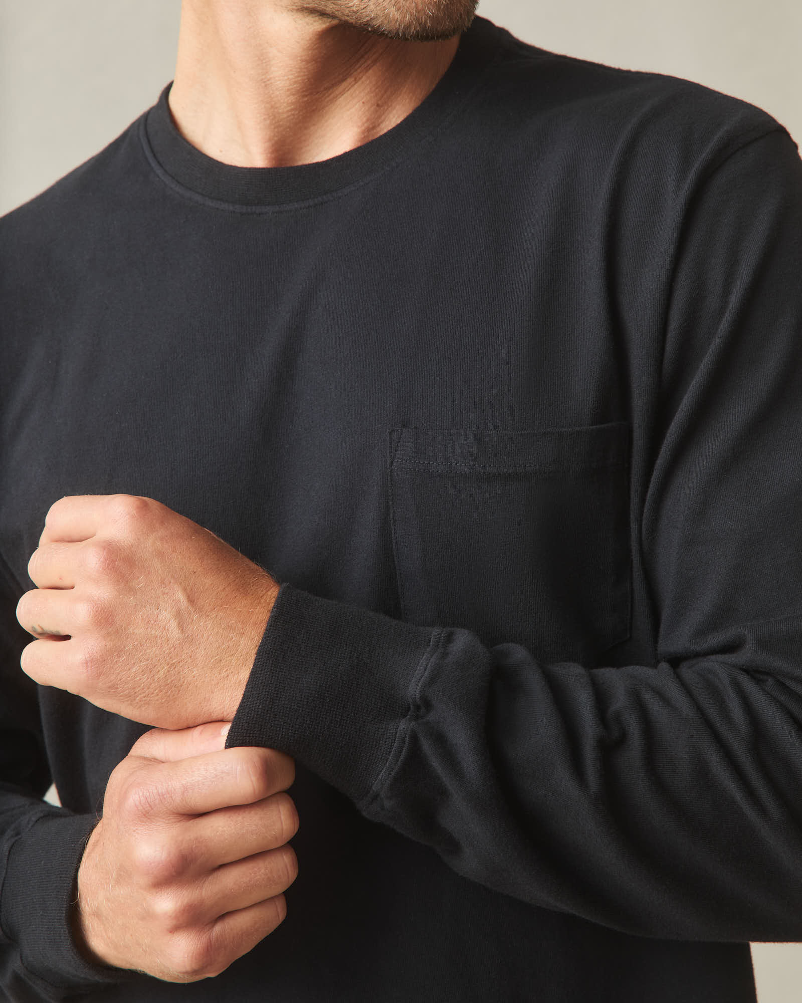 Men's Long Sleeve Pocket Tee - Black - Image 3