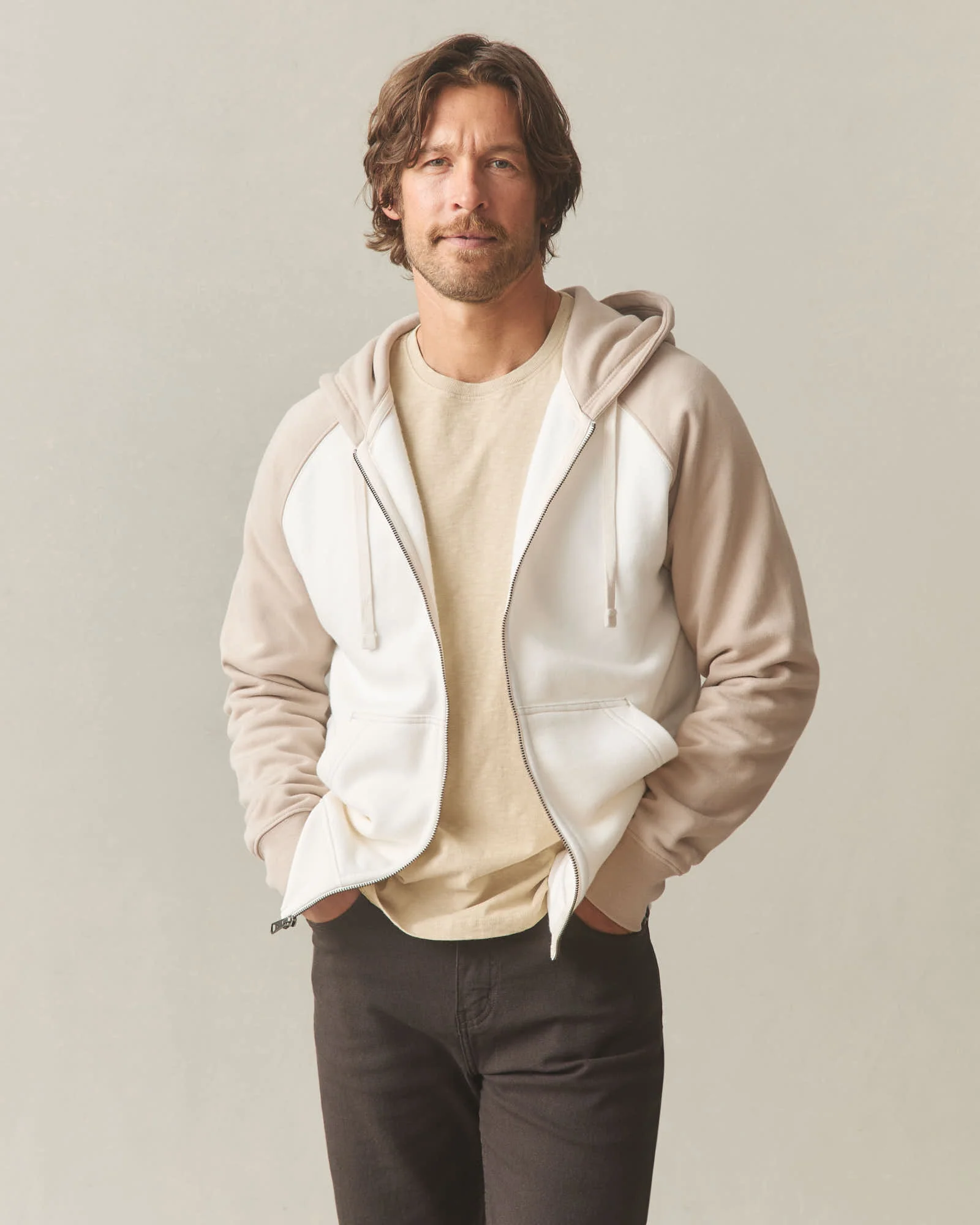 Men's Raglan Colorblock Midweight Full Zip - Cobblestone Gardenia - Image 2