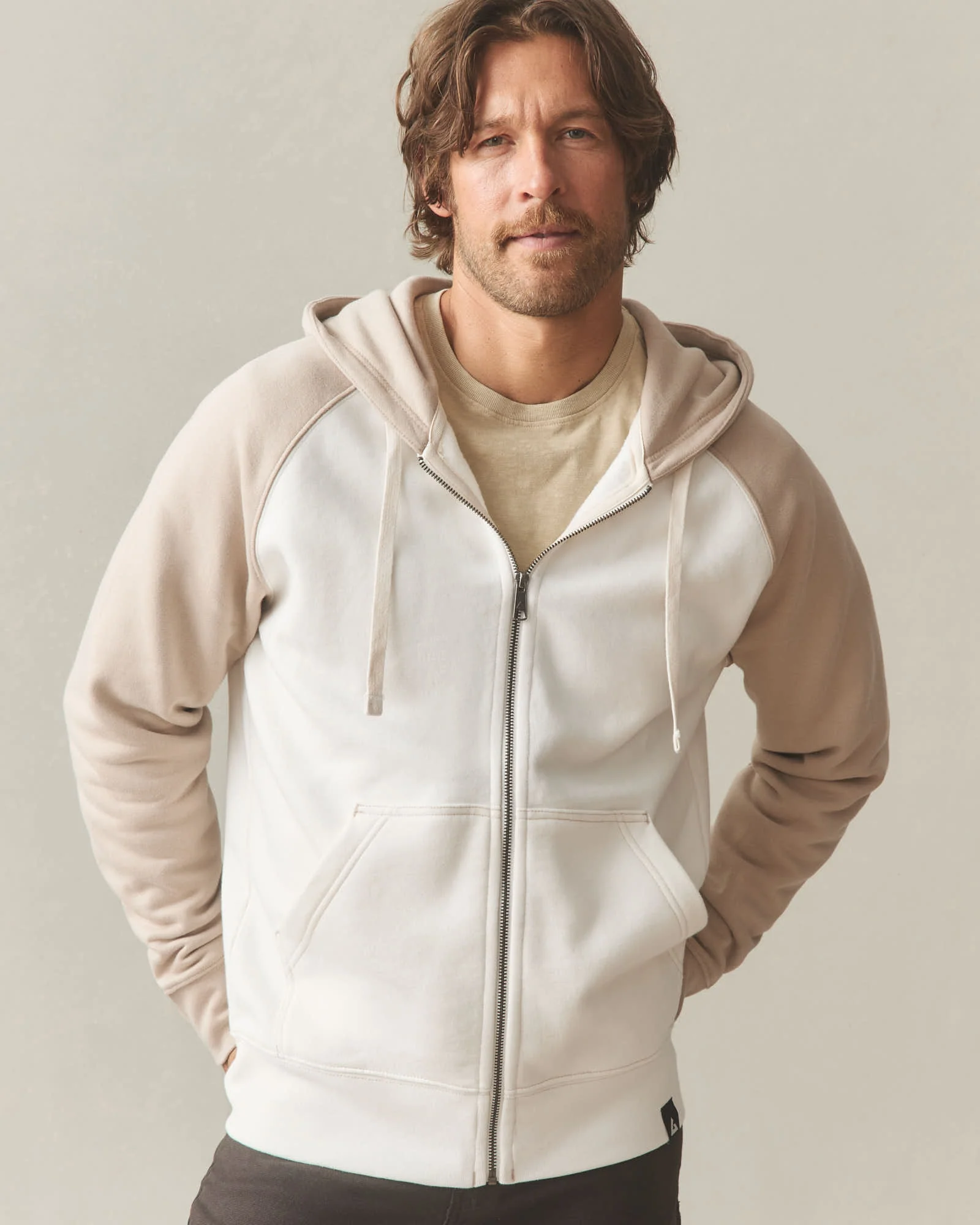Men's Raglan Colorblock Midweight Full Zip - Cobblestone Gardenia - Image 3