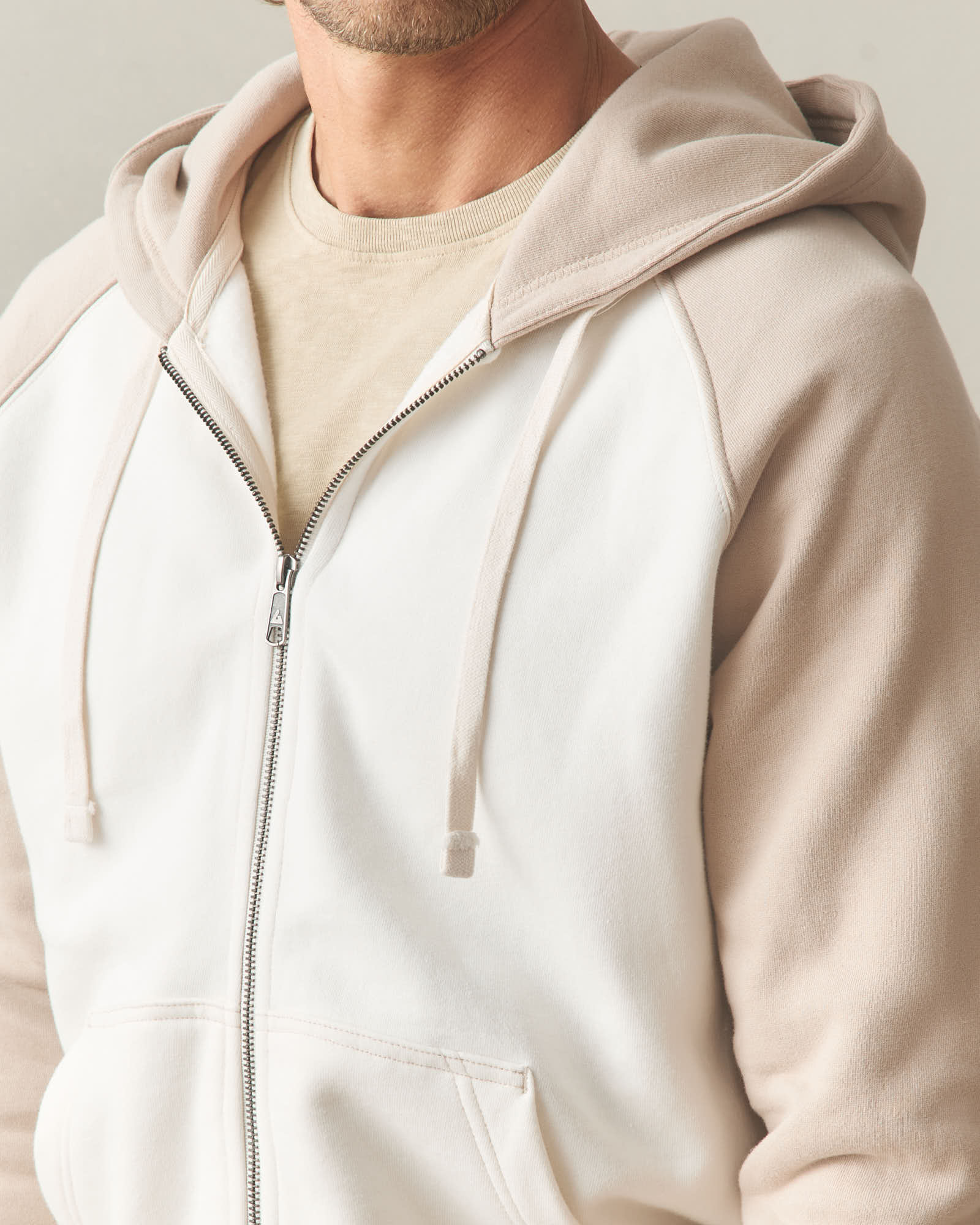 Men's Raglan Colorblock Midweight Full Zip - Cobblestone Gardenia - Image 5