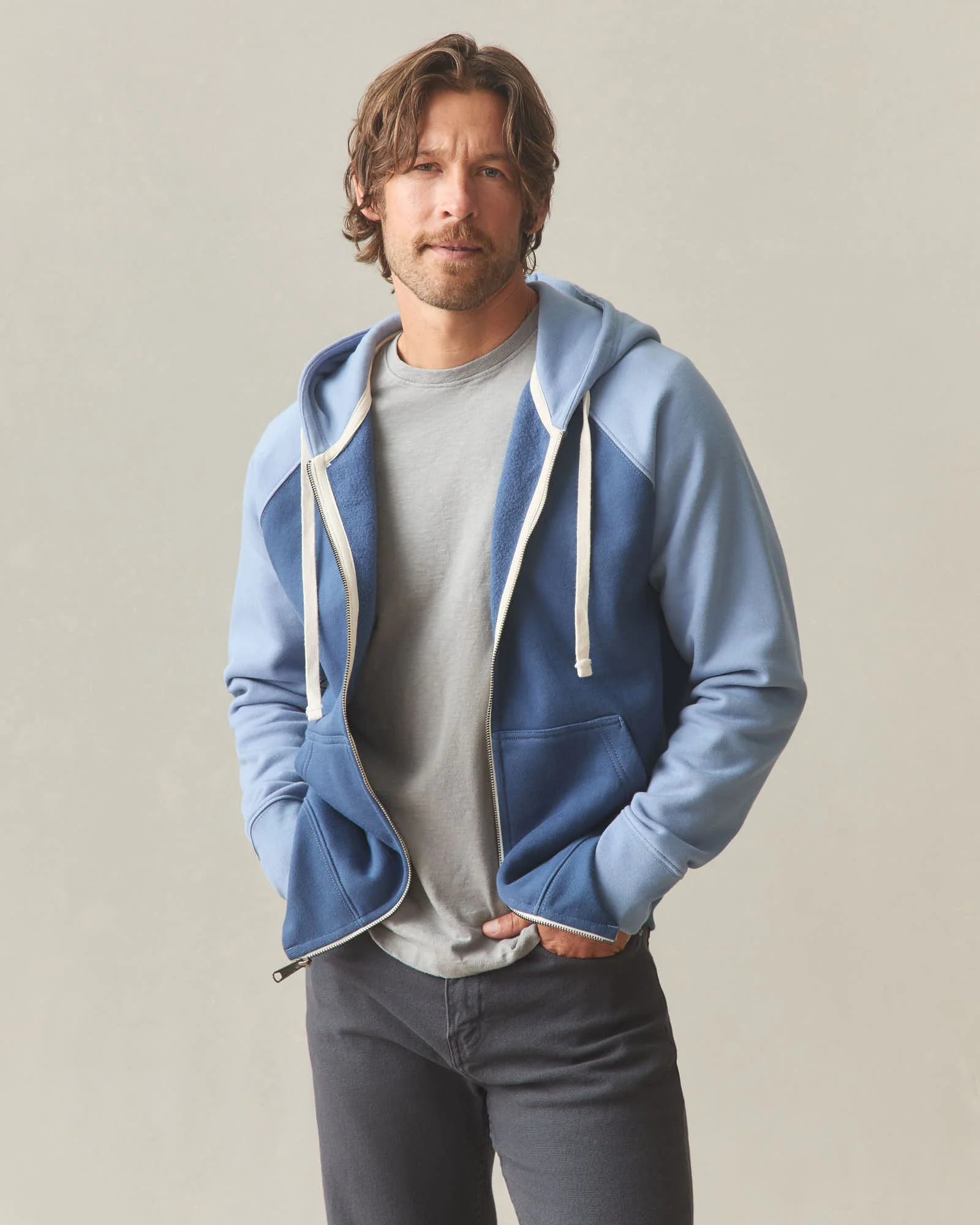 Men's Raglan Colorblock Midweight Full Zip - Dark Denim Infinity - Image 2
