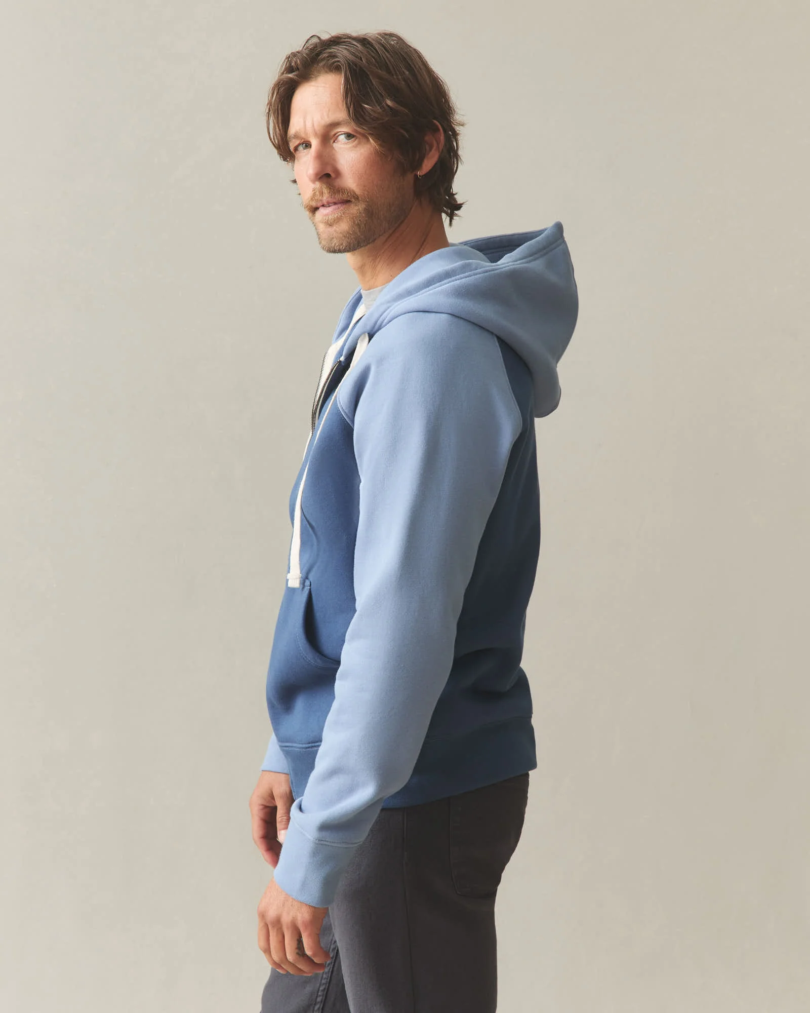 Men's Raglan Colorblock Midweight Full Zip - Dark Denim Infinity - Image 3