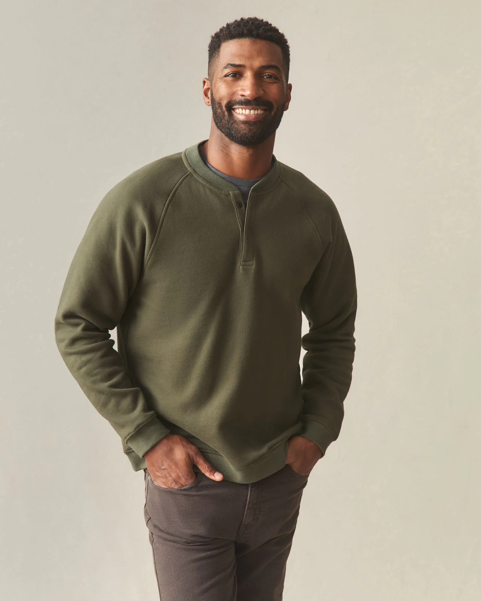 Men's Midweight Snap Henley - Deep Olive - Image 2