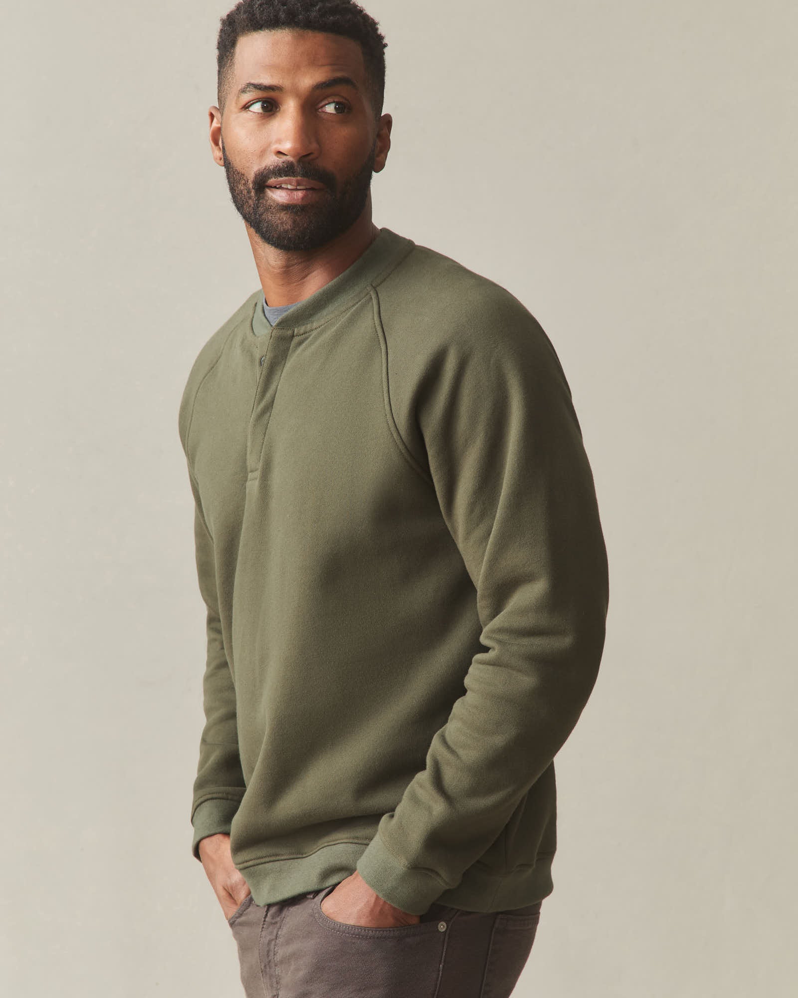 Men's Midweight Snap Henley - Deep Olive - Image 3