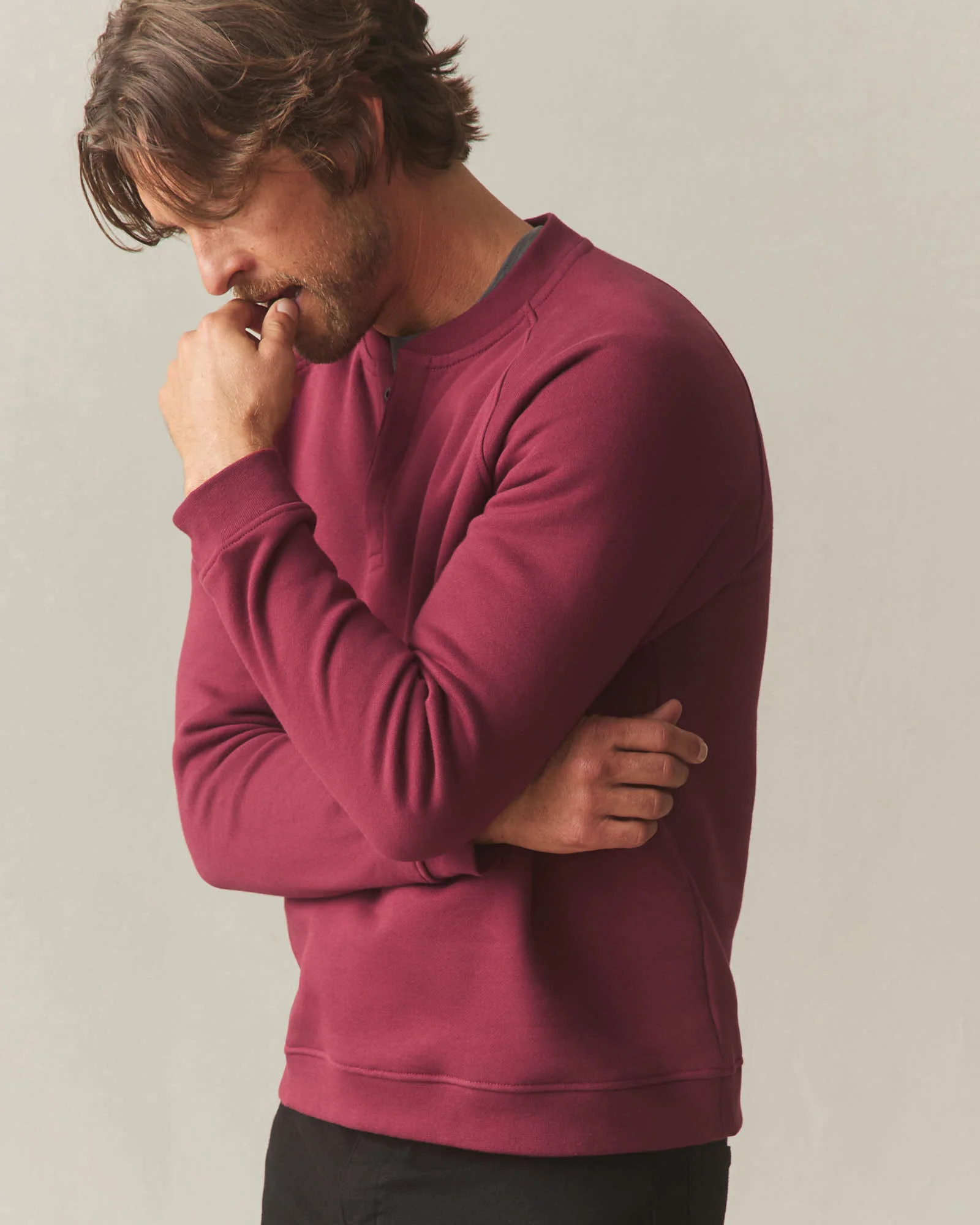 Men's Midweight Snap Henley - Pomegranate - Image 3
