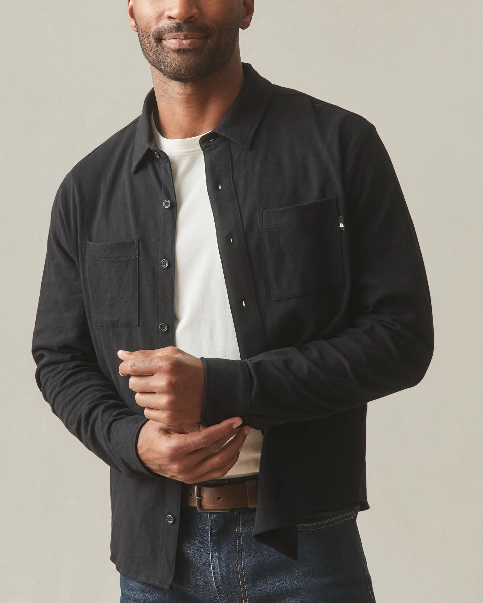 Men's Premium Slub Button Up Long Sleeve - Black - Image 3