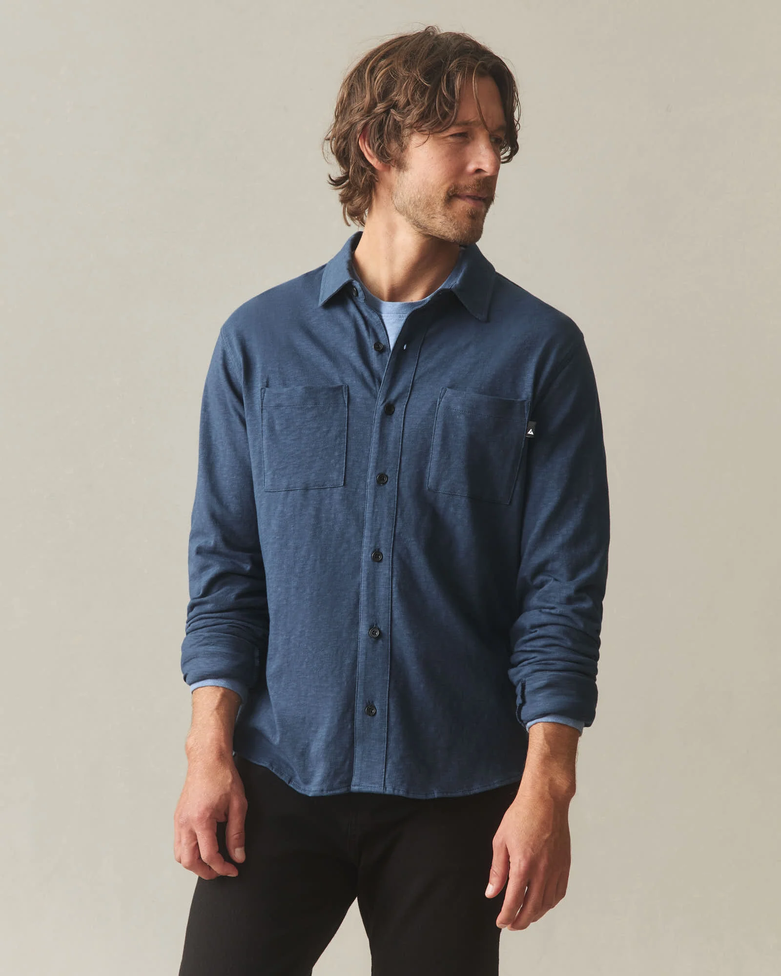 Men's Premium Slub Button Up Long Sleeve - Dark Denim - Image 3