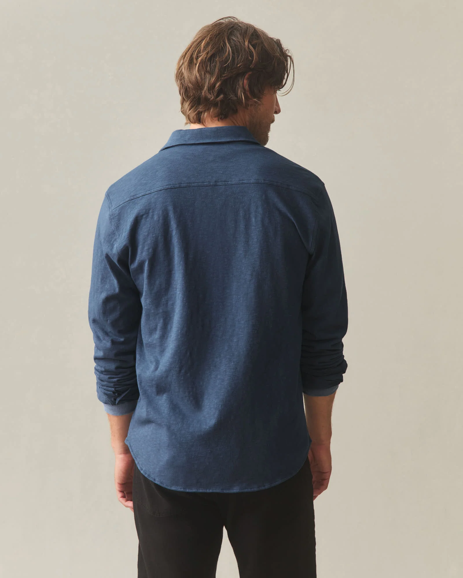 Men's Premium Slub Button Up Long Sleeve - Dark Denim - Image 4