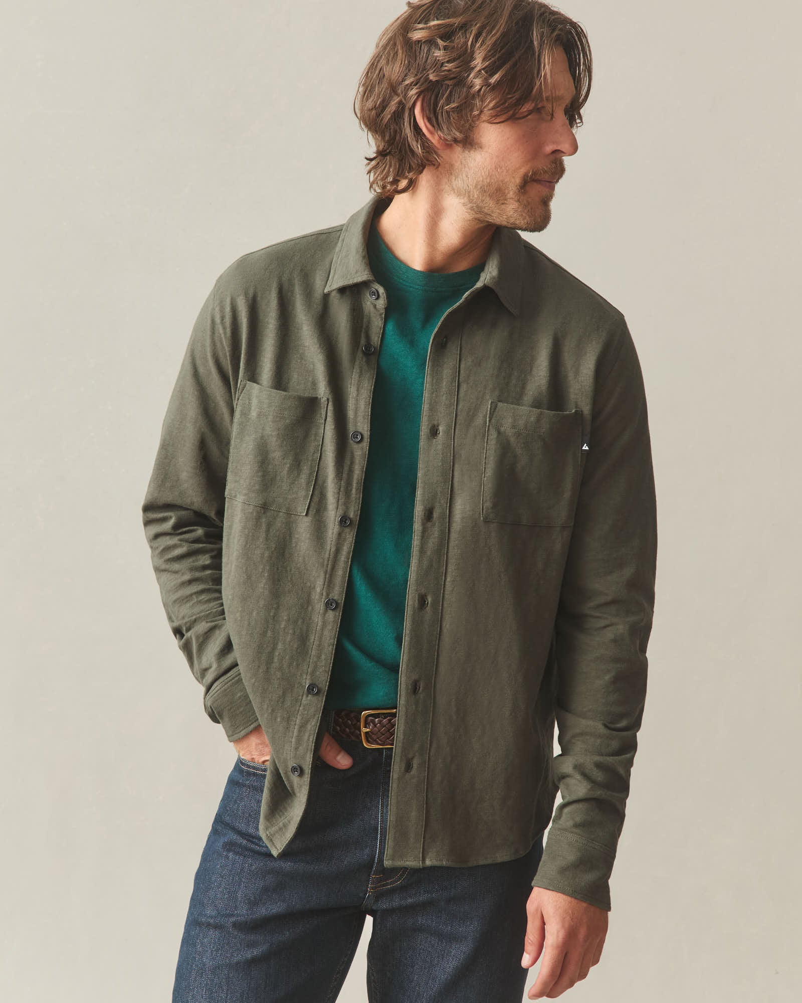 Men's Premium Slub Button Up Long Sleeve - Loden - Image 3