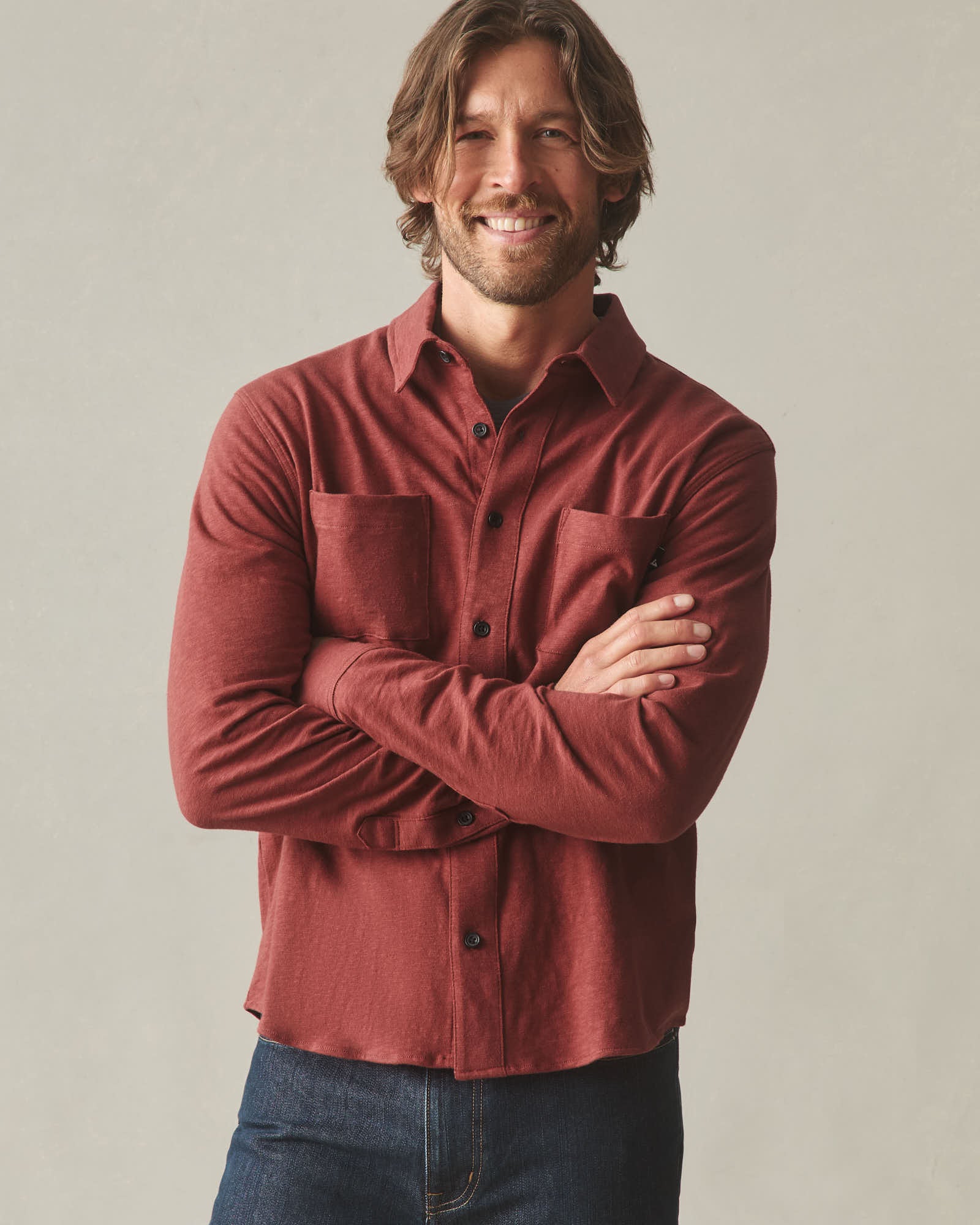 Men's Premium Slub Button Up Long Sleeve - Russet Brown - Image 3