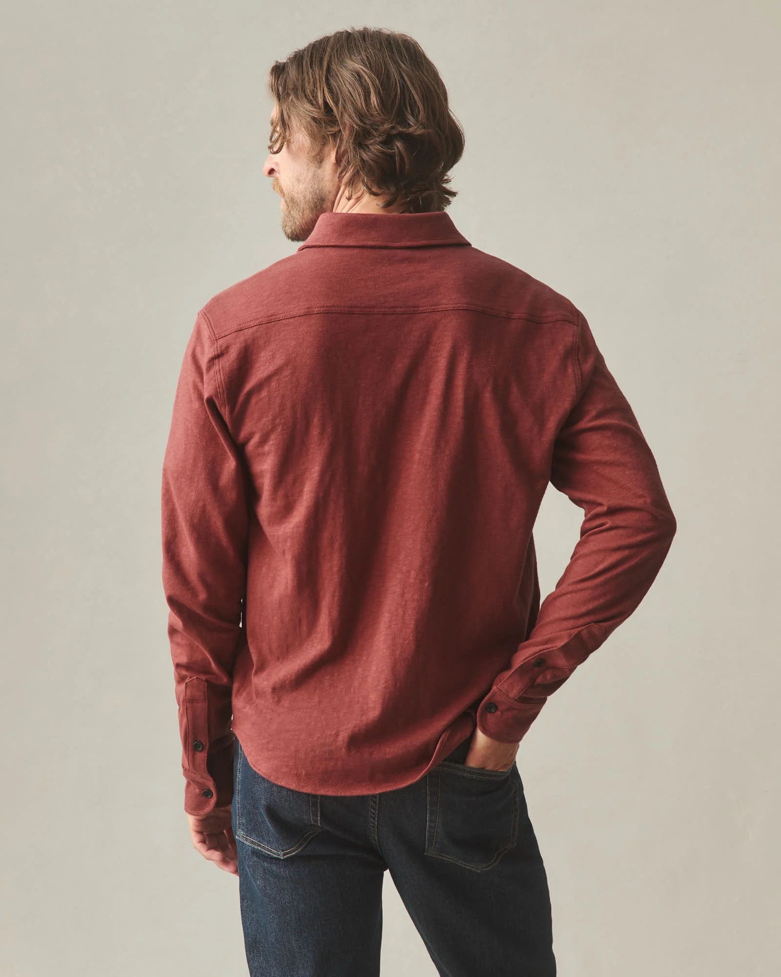Men's Premium Slub Button Up Long Sleeve - Russet Brown - Image 4