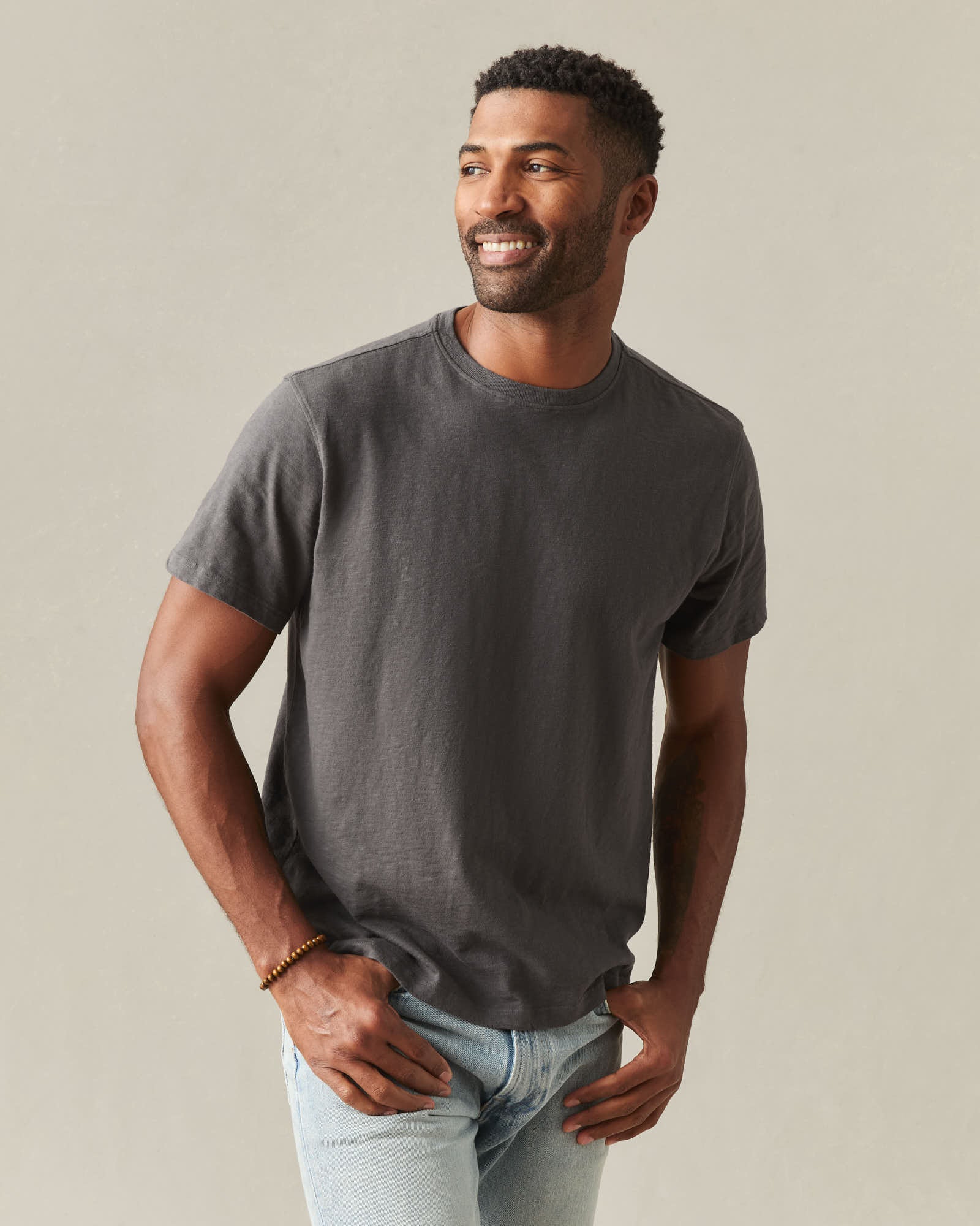 Men's Premium Slub Crew Tee - Grey Pinstripe - Image 2